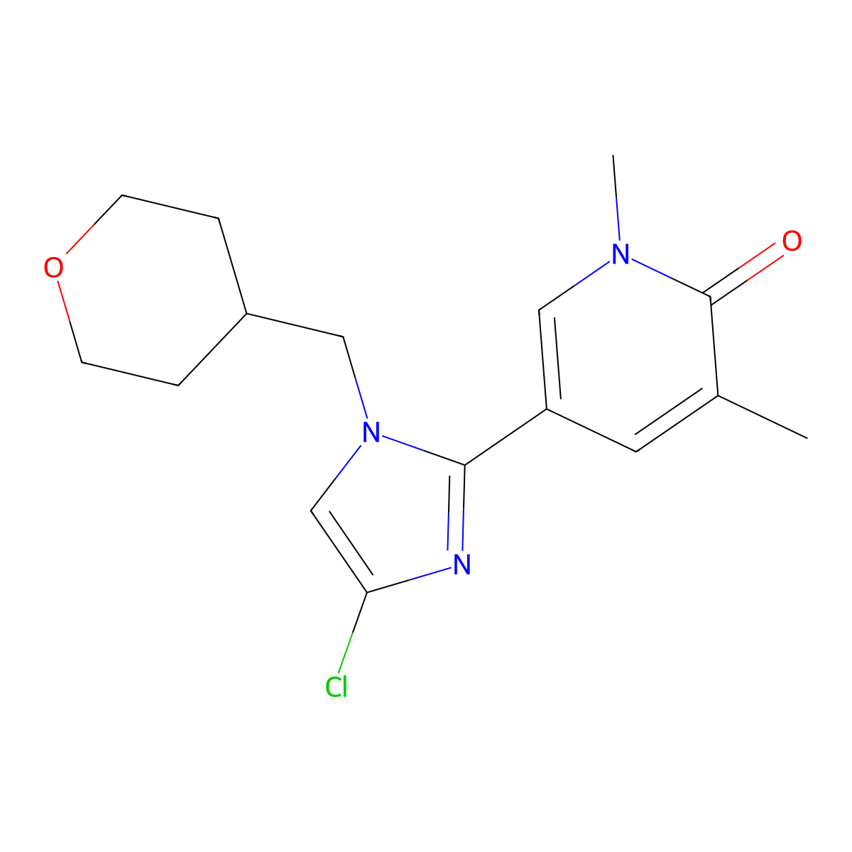 5-(4-Chloro-1-(9tetrahydro-2H-pyran-4-YL)metyl)-1H-I midazol-2-YL)1,3-dimethyl-2(1H)-pyridinone molecular structure, CAS 2201082-98-4