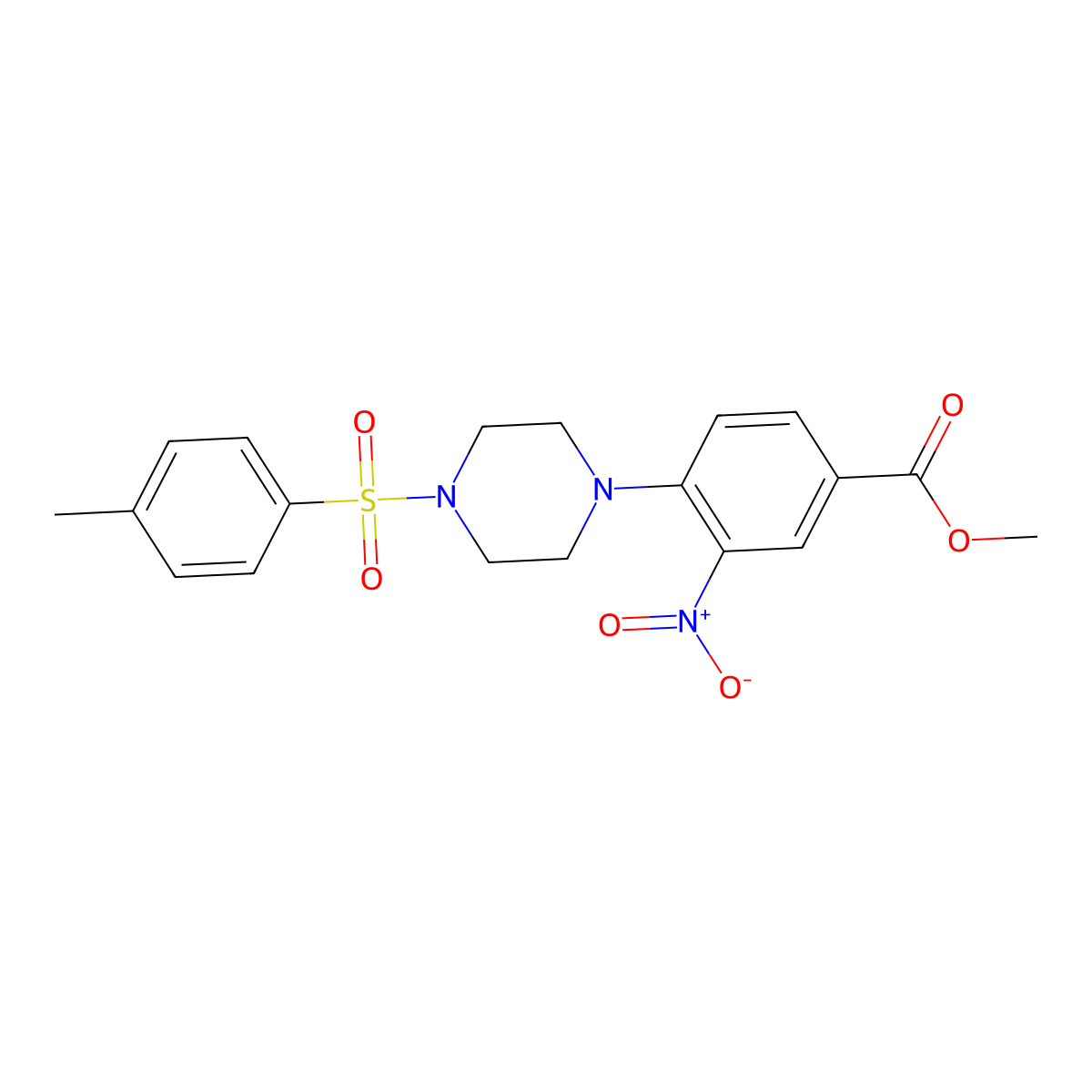Methyl 4-{4-[(4-methylphenyl)sulfonyl]piperazino}-3-nitrobenzenecarboxylate molecular structure, CAS 220110-87-2