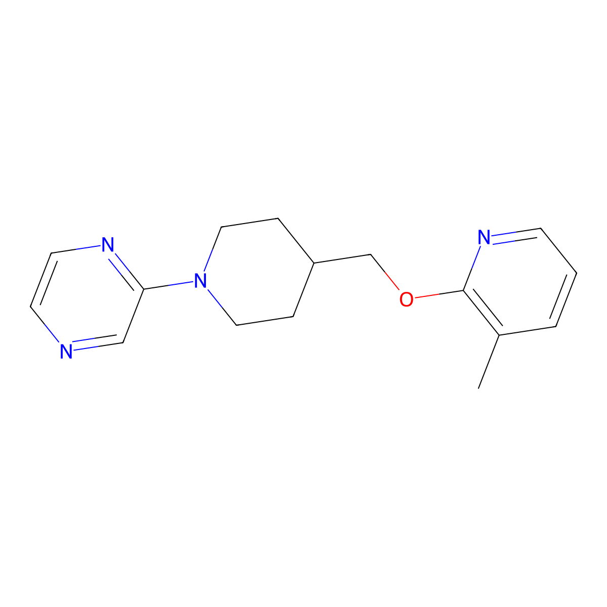 2-(4-{[(3-Methylpyridin-2-yl)oxy]methyl}piperidin-1-yl)pyrazine molecular structure, CAS 2201165-46-8