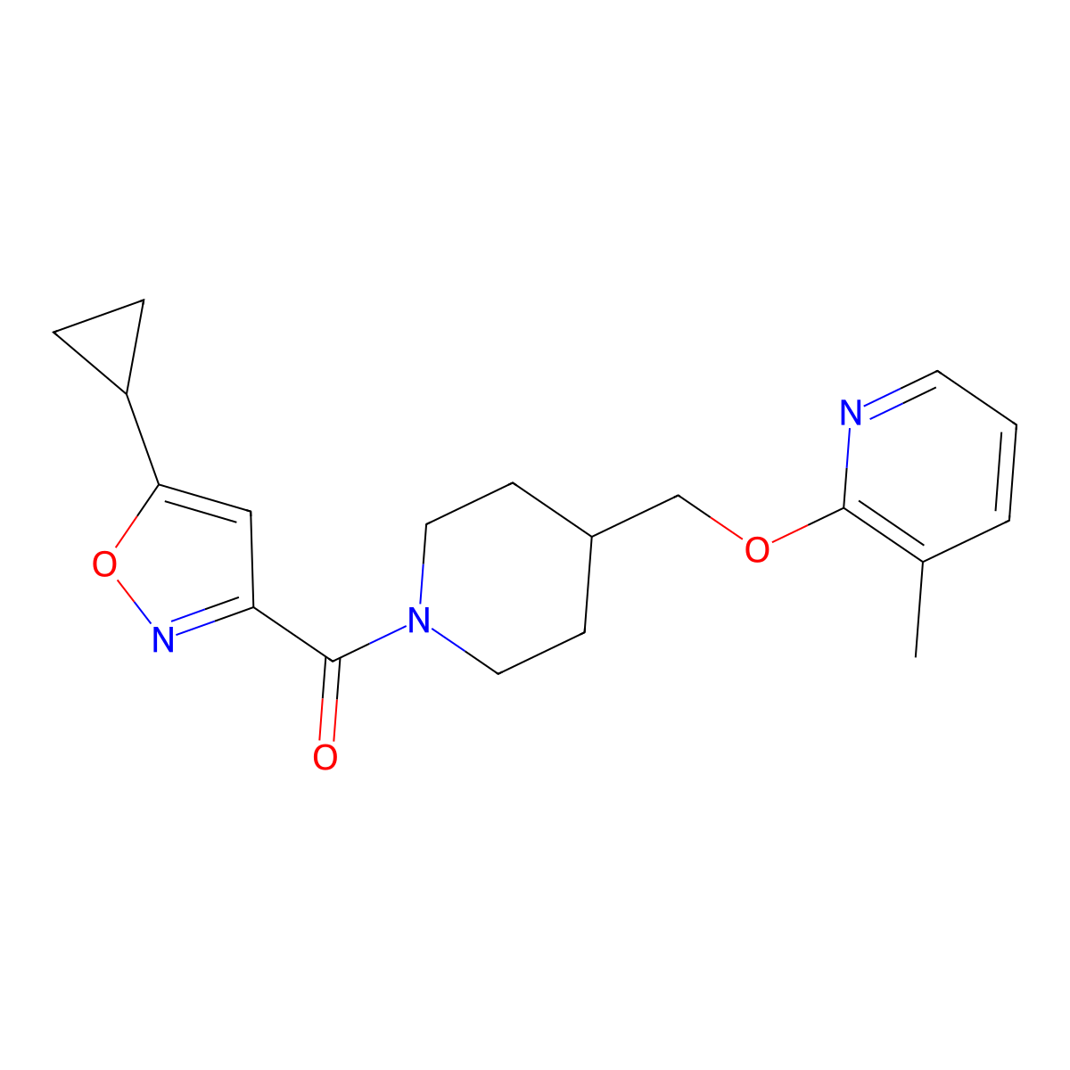 2-{[1-(5-Cyclopropyl-1,2-oxazole-3-carbonyl)piperidin-4-yl]methoxy}-3-methylpyridine molecular structure, CAS 2201170-90-1