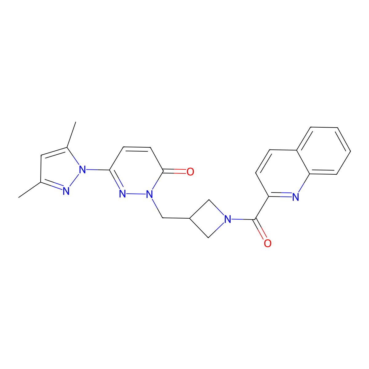 6-(3,5-dimethyl-1H-pyrazol-1-yl)-2-{[1-(quinoline-2-carbonyl)azetidin-3-yl]methyl}-2,3-dihydropyridazin-3-one molecular structure, CAS 2201176-92-1