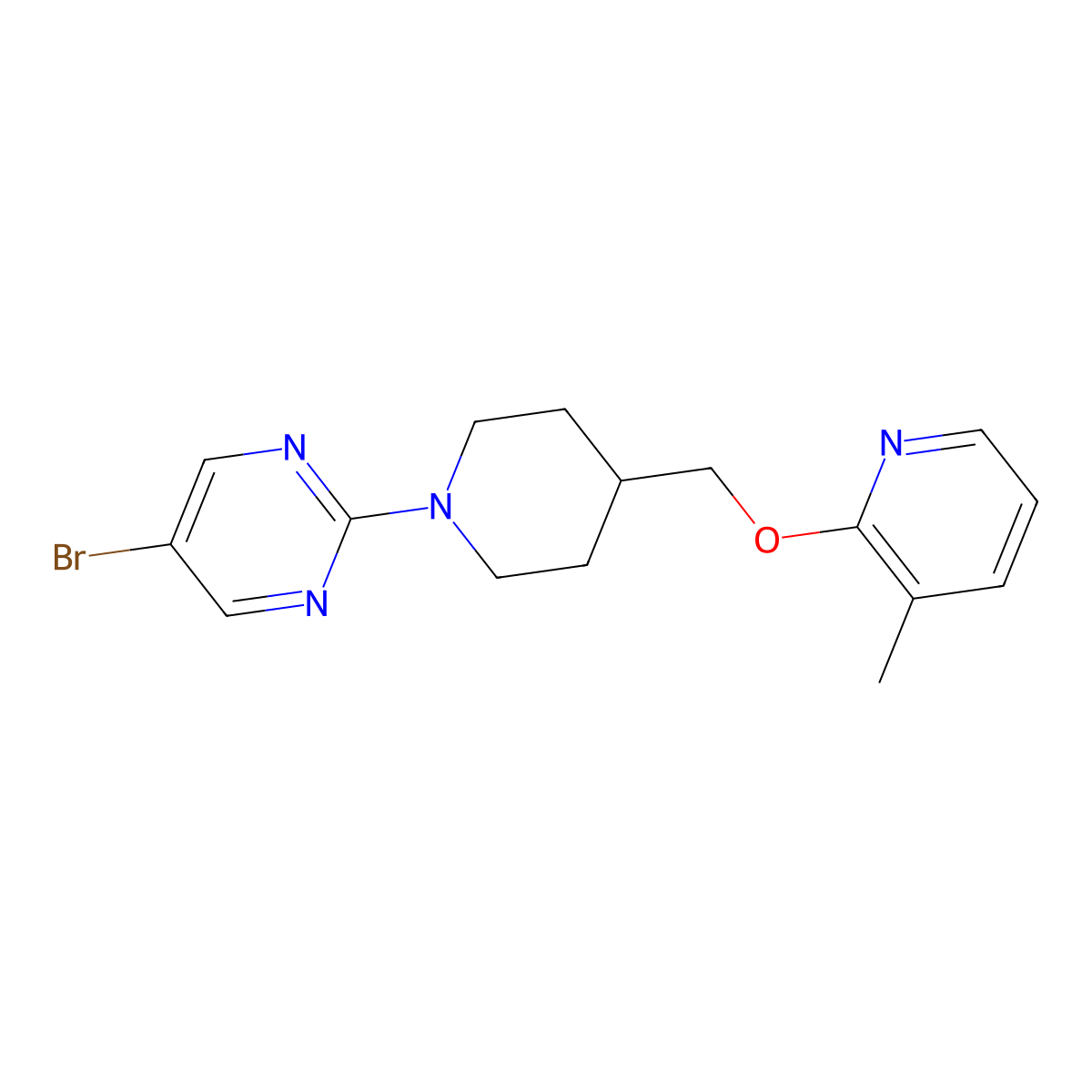 5-Bromo-2-(4-{[(3-methylpyridin-2-yl)oxy]methyl}piperidin-1-yl)pyrimidine molecular structure, CAS 2201178-50-7