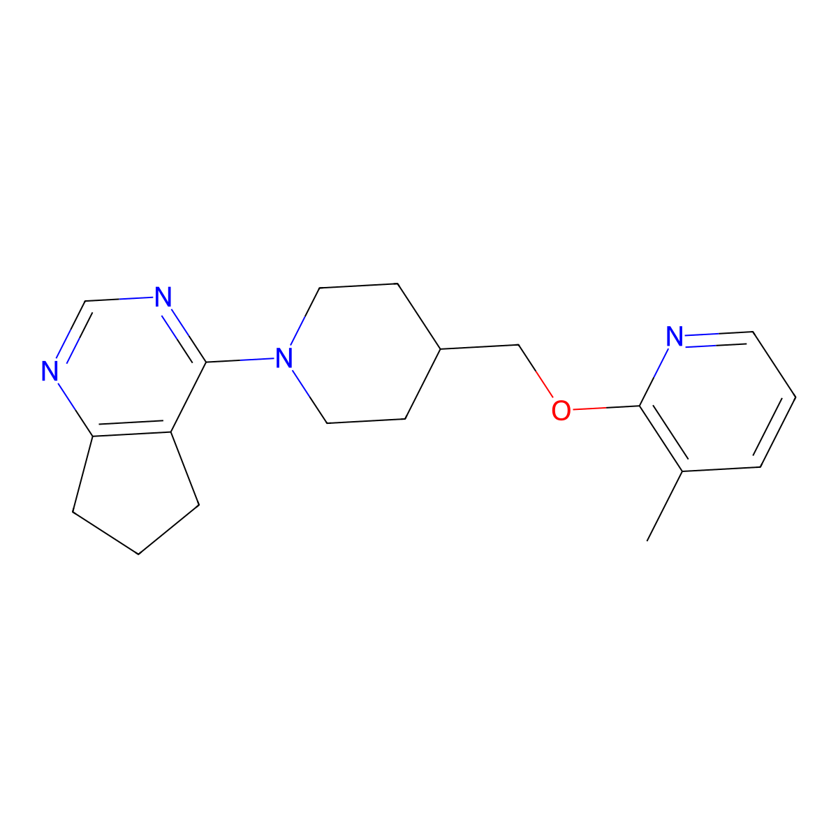 2-[(1-{5H,6H,7H-cyclopenta[d]pyrimidin-4-yl}piperidin-4-yl)methoxy]-3-methylpyridine molecular structure, CAS 2201178-54-1