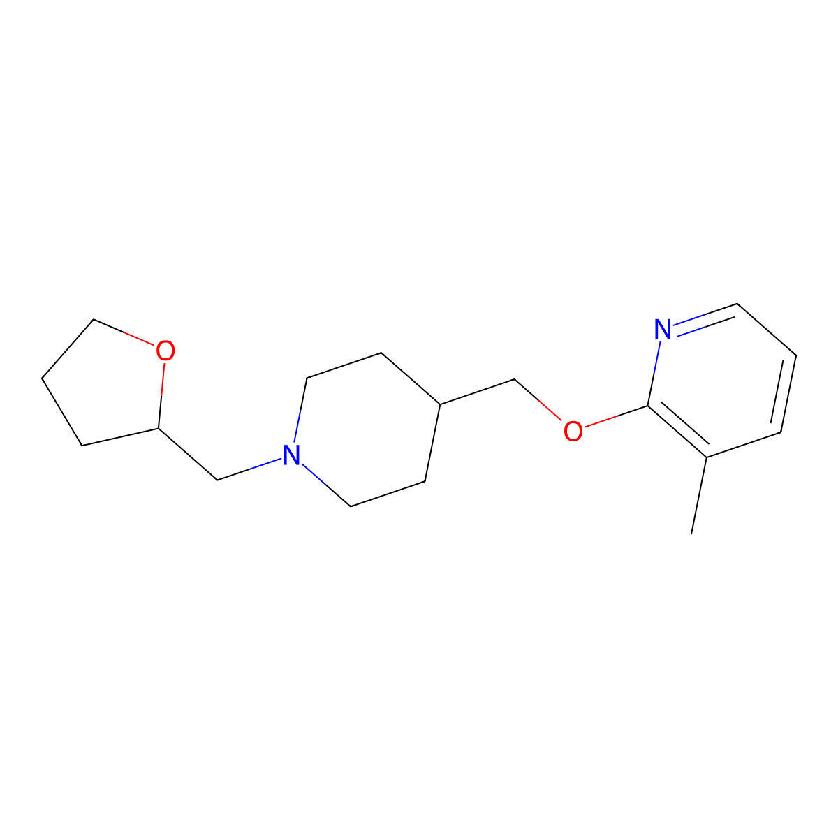 3-Methyl-2-({1-[(oxolan-2-yl)methyl]piperidin-4-yl}methoxy)pyridine molecular structure, CAS 2201178-57-4