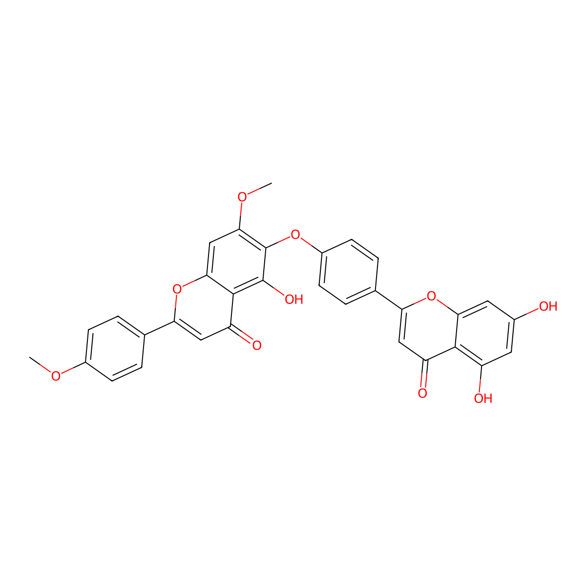 6-[4-(5,7-Dihydroxy-4-oxochromen-2-yl)phenoxy]-5-hydroxy-7-methoxy-2-(4-methoxyphenyl)chromen-4-one molecular structure, CAS 22012-98-2