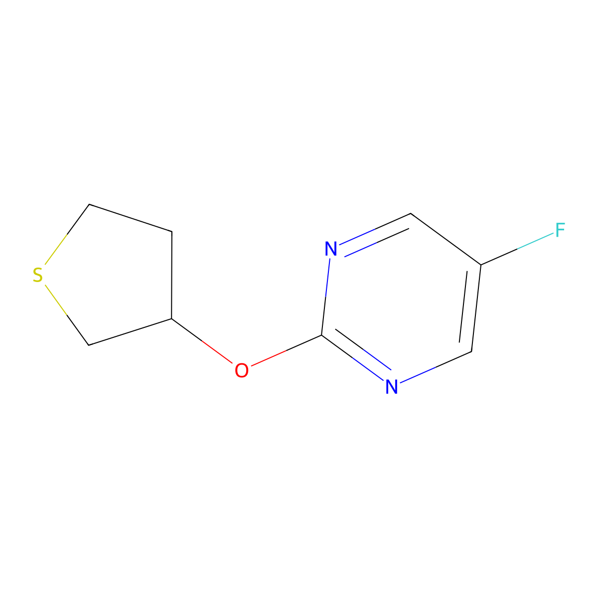 5-Fluoro-2-(thiolan-3-yloxy)pyrimidine molecular structure, CAS 2201201-29-6