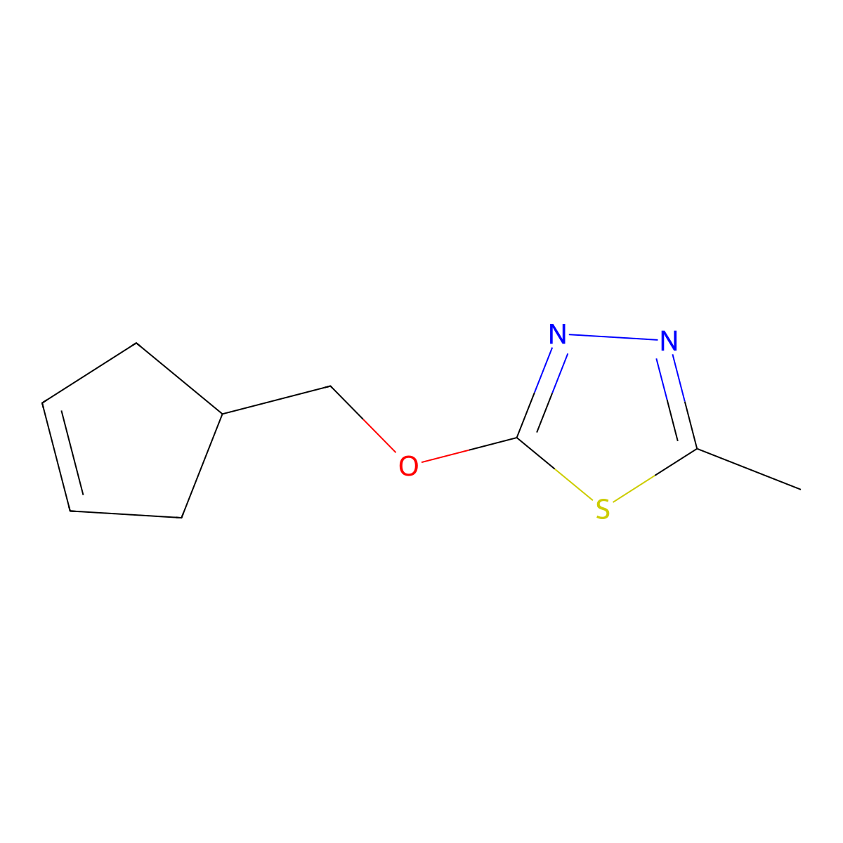 2-[(Cyclopent-3-en-1-yl)methoxy]-5-methyl-1,3,4-thiadiazole molecular structure, CAS 2201201-94-5