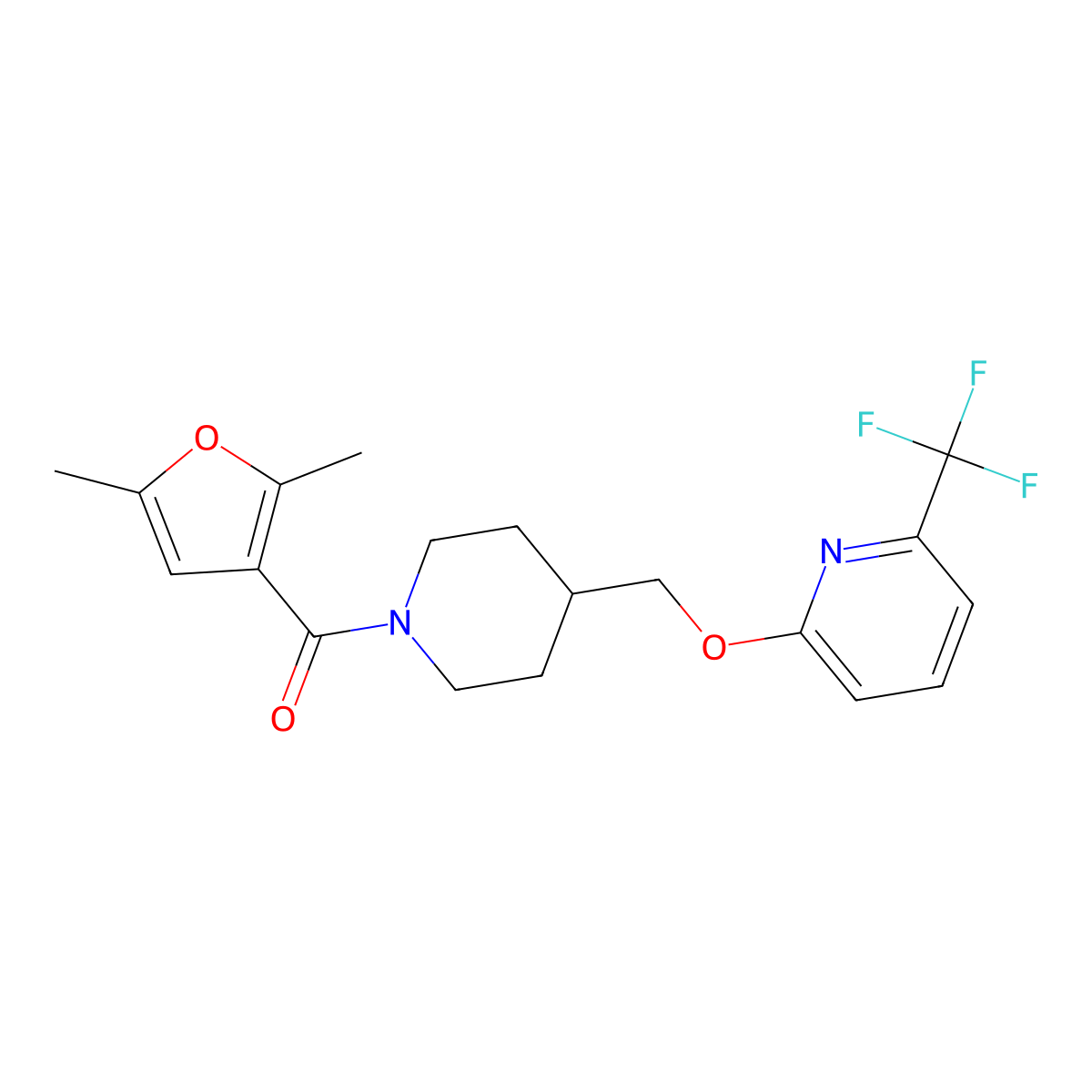 2-{[1-(2,5-Dimethylfuran-3-carbonyl)piperidin-4-yl]methoxy}-6-(trifluoromethyl)pyridine molecular structure, CAS 2201212-57-7
