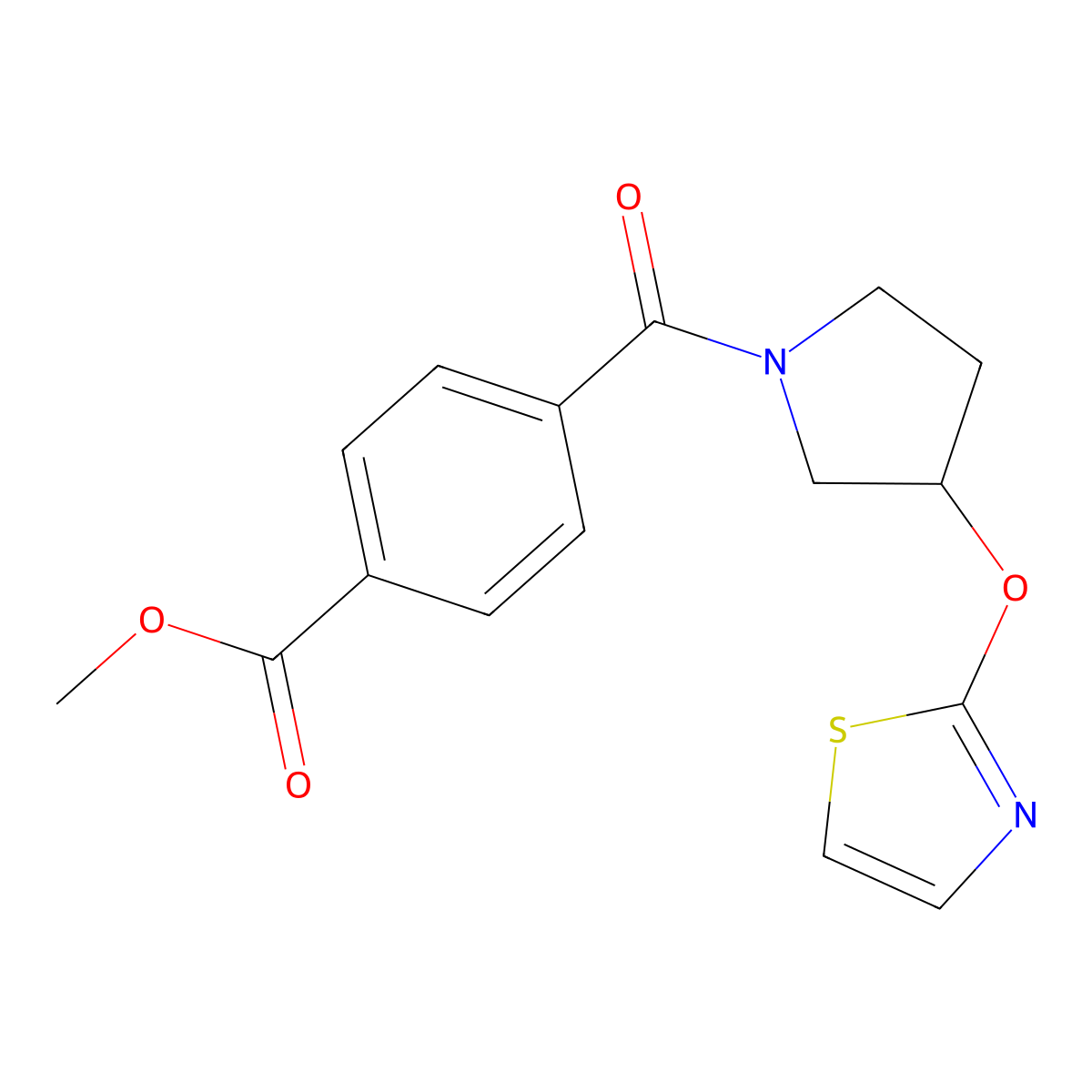 Methyl 4-[3-(1,3-thiazol-2-yloxy)pyrrolidine-1-carbonyl]benzoate molecular structure, CAS 2201252-26-6