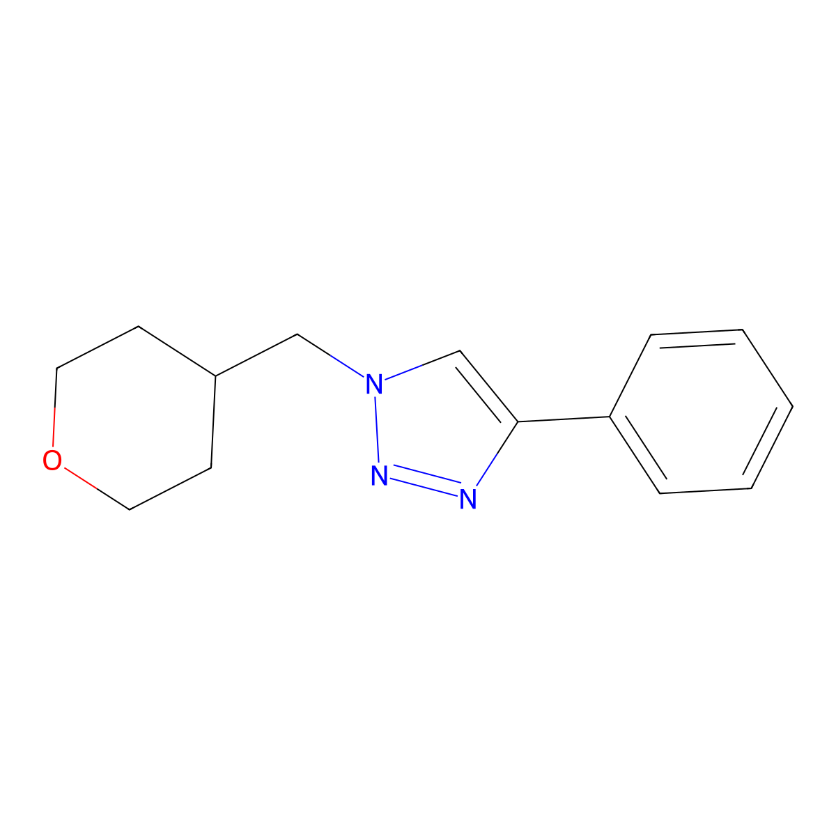 4-phenyl-1-((tetrahydro-2H-pyran-4-yl)methyl)-1H-1,2,3-triazole molecular structure, CAS 2201256-07-5