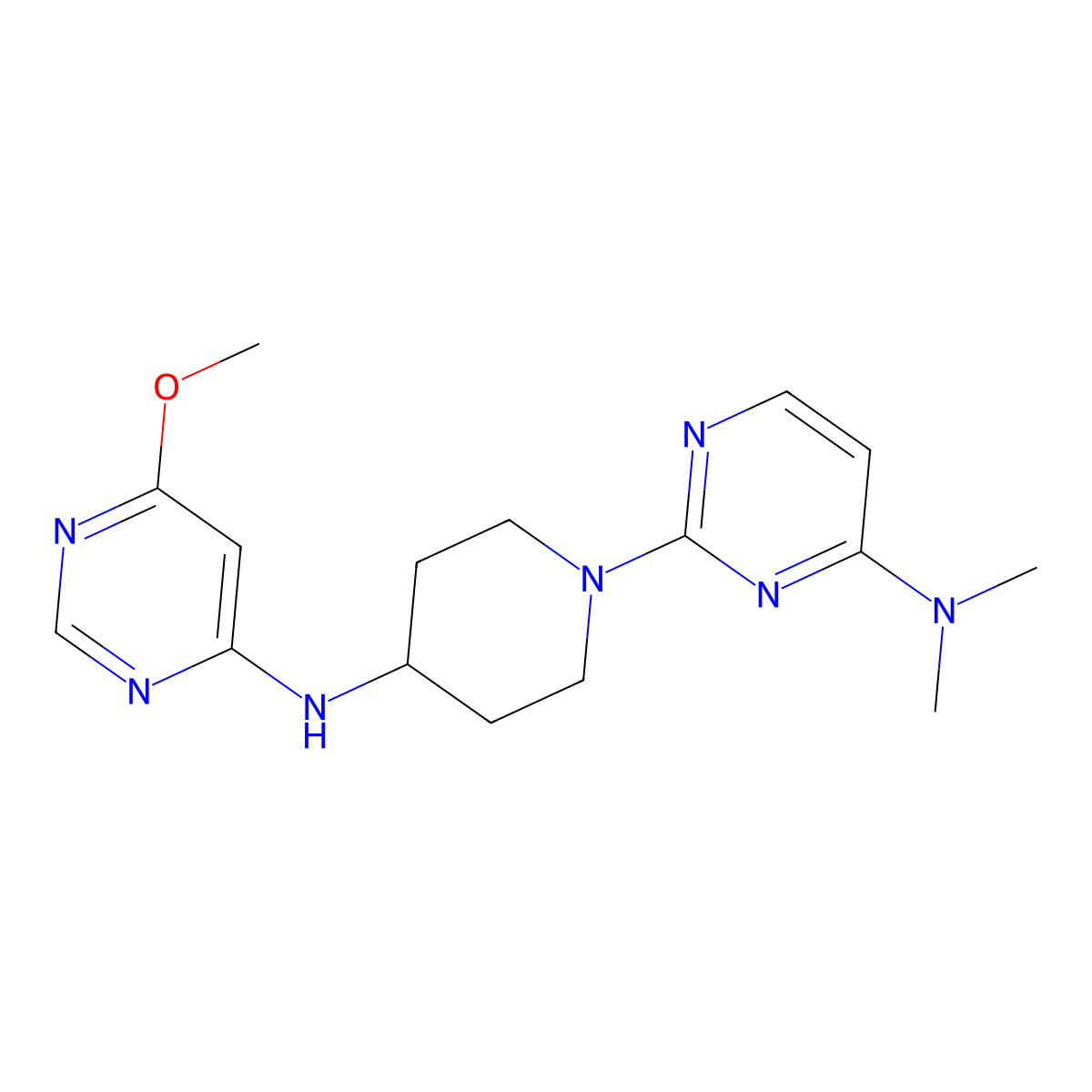 2-{4-[(6-methoxypyrimidin-4-yl)amino]piperidin-1-yl}-N,N-dimethylpyrimidin-4-amine molecular structure, CAS 2201256-41-7