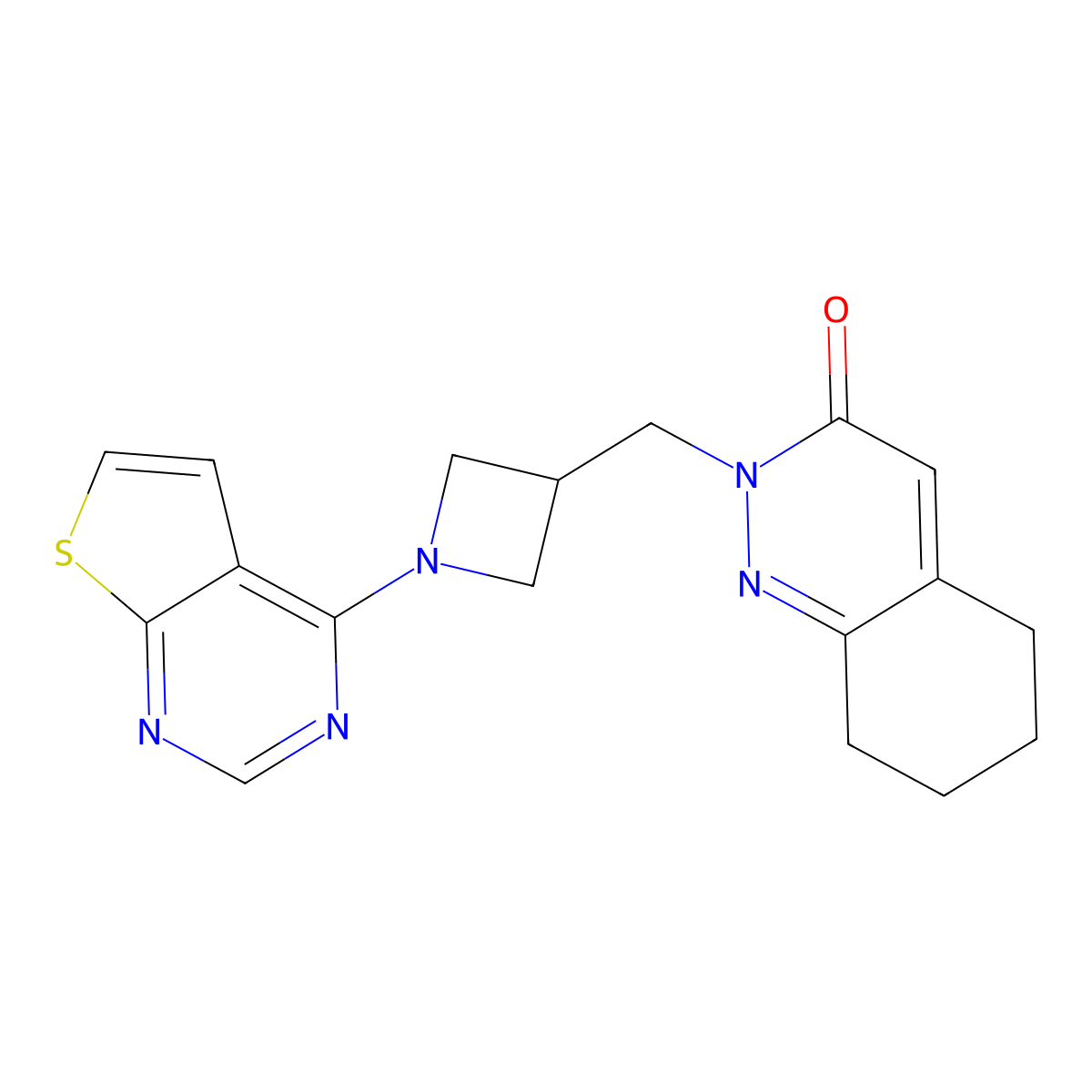 2-[(1-{Thieno[2,3-d]pyrimidin-4-yl}azetidin-3-yl)methyl]-2,3,5,6,7,8-hexahydrocinnolin-3-one molecular structure, CAS 2201256-83-7
