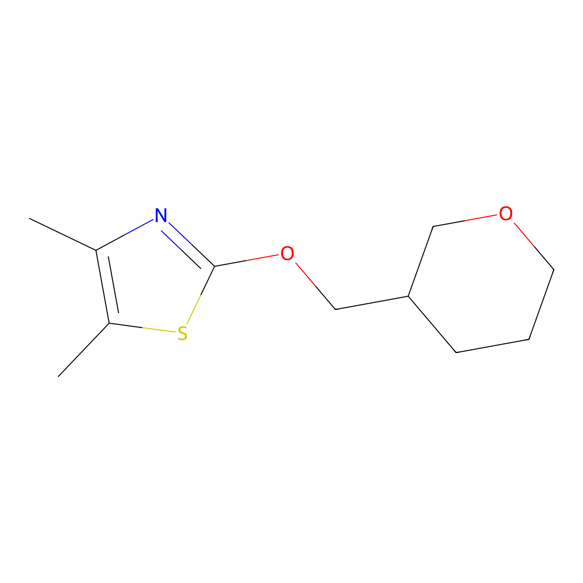 4,5-Dimethyl-2-[(oxan-3-yl)methoxy]-1,3-thiazole molecular structure, CAS 2201280-18-2
