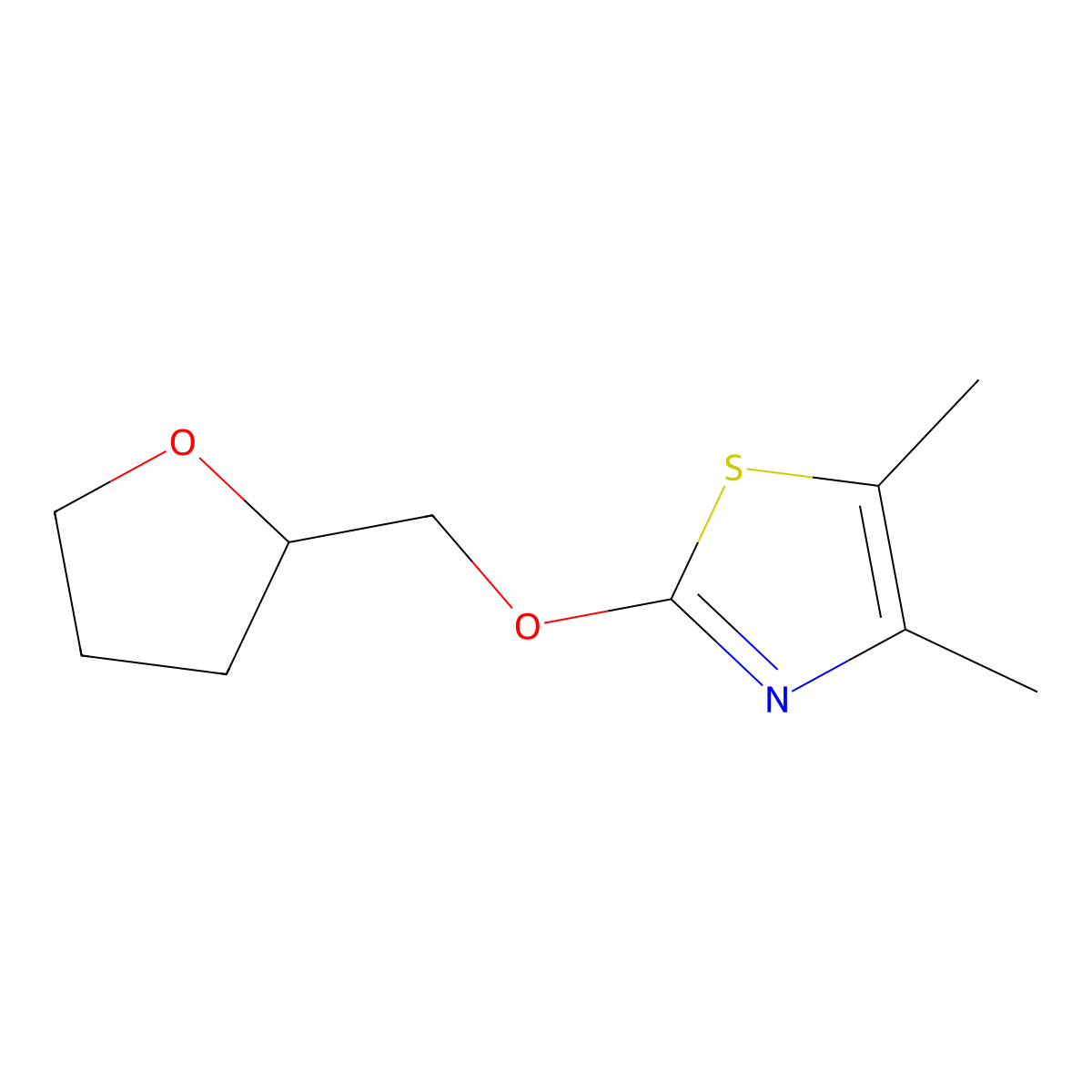 4,5-Dimethyl-2-[(oxolan-2-yl)methoxy]-1,3-thiazole molecular structure, CAS 2201281-82-3