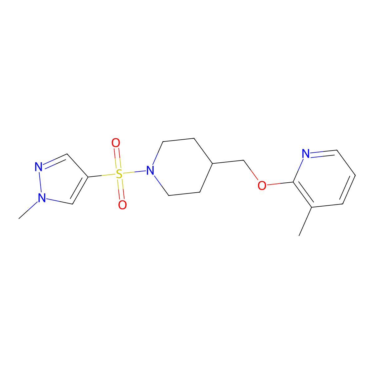 3-methyl-2-({1-[(1-methyl-1H-pyrazol-4-yl)sulfonyl]piperidin-4-yl}methoxy)pyridine molecular structure, CAS 2201284-53-7