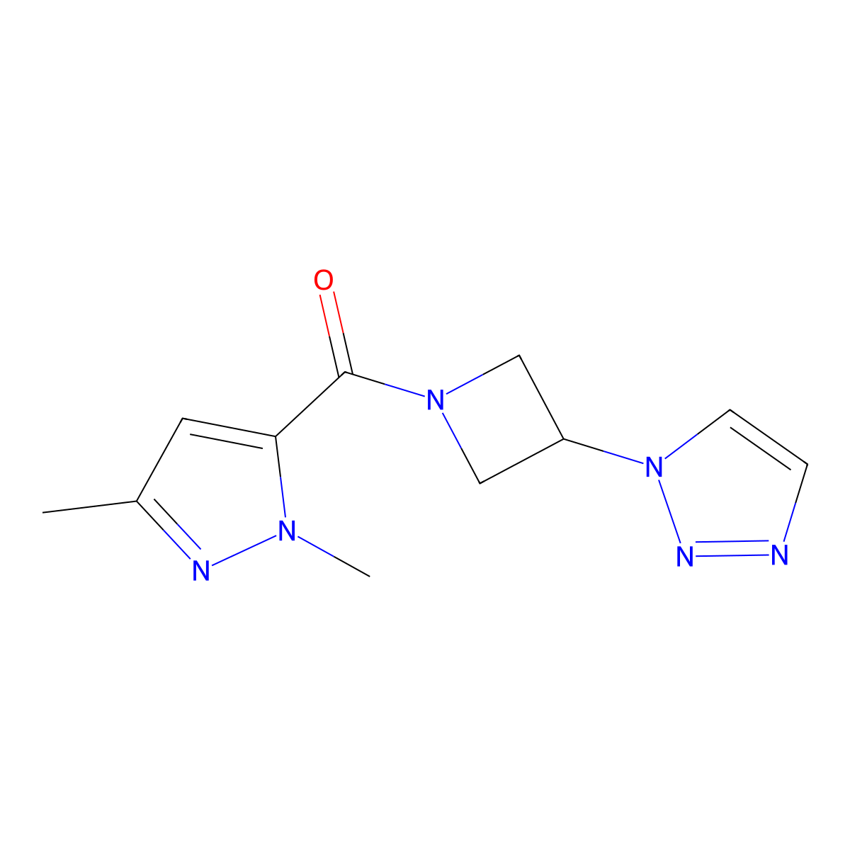 (3-(1H-1,2,3-triazol-1-yl)azetidin-1-yl)(1,3-dimethyl-1H-pyrazol-5-yl)methanone molecular structure, CAS 2201284-62-8