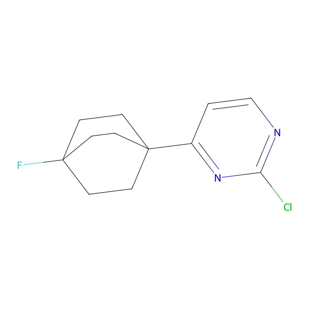 2-Chloro-4-(4-fluorobicyclo[2.2.2]octan-1-yl)pyrimidine molecular structure, CAS 2201290-18-6