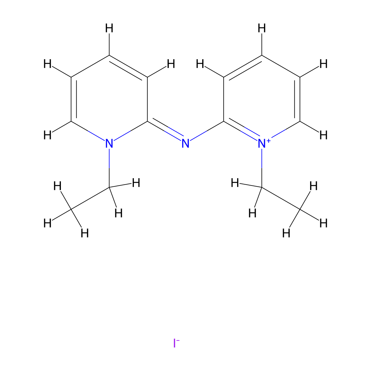 (Z)-1-ethyl-2-((1-ethylpyridin-2(1H)-ylidene)amino)pyridin-1-ium iodide molecular structure, CAS 22013-57-6