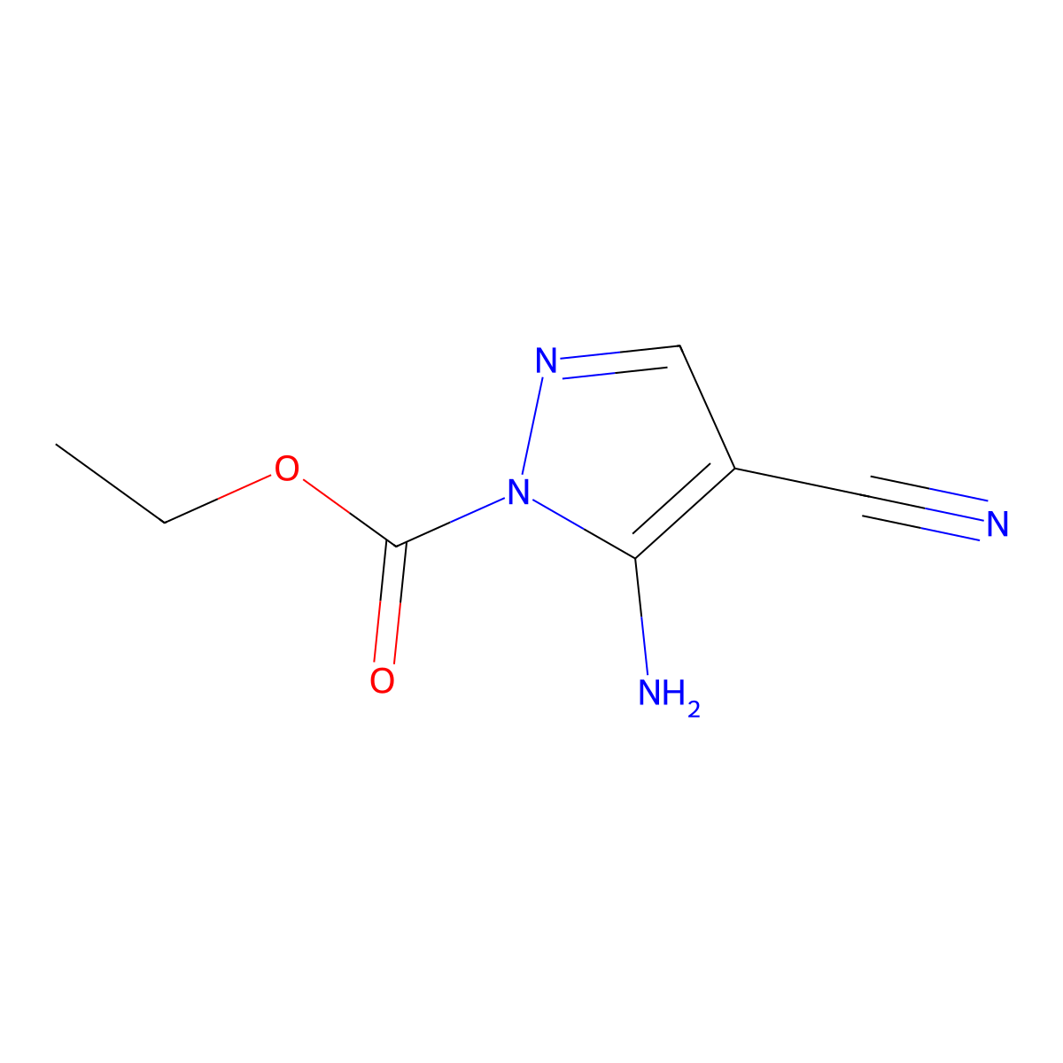 Ethyl 5-amino-4-cyano-1H-pyrazole-1-carboxylate molecular structure, CAS 220131-58-8