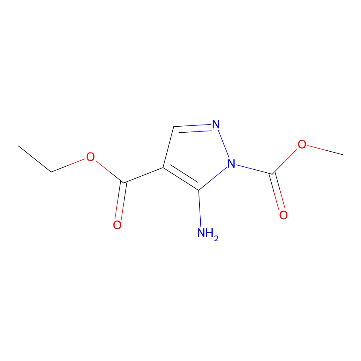 4-Ethyl 1-methyl 5-amino-1H-pyrazole-1,4-dicarboxylate molecular structure, CAS 220131-59-9