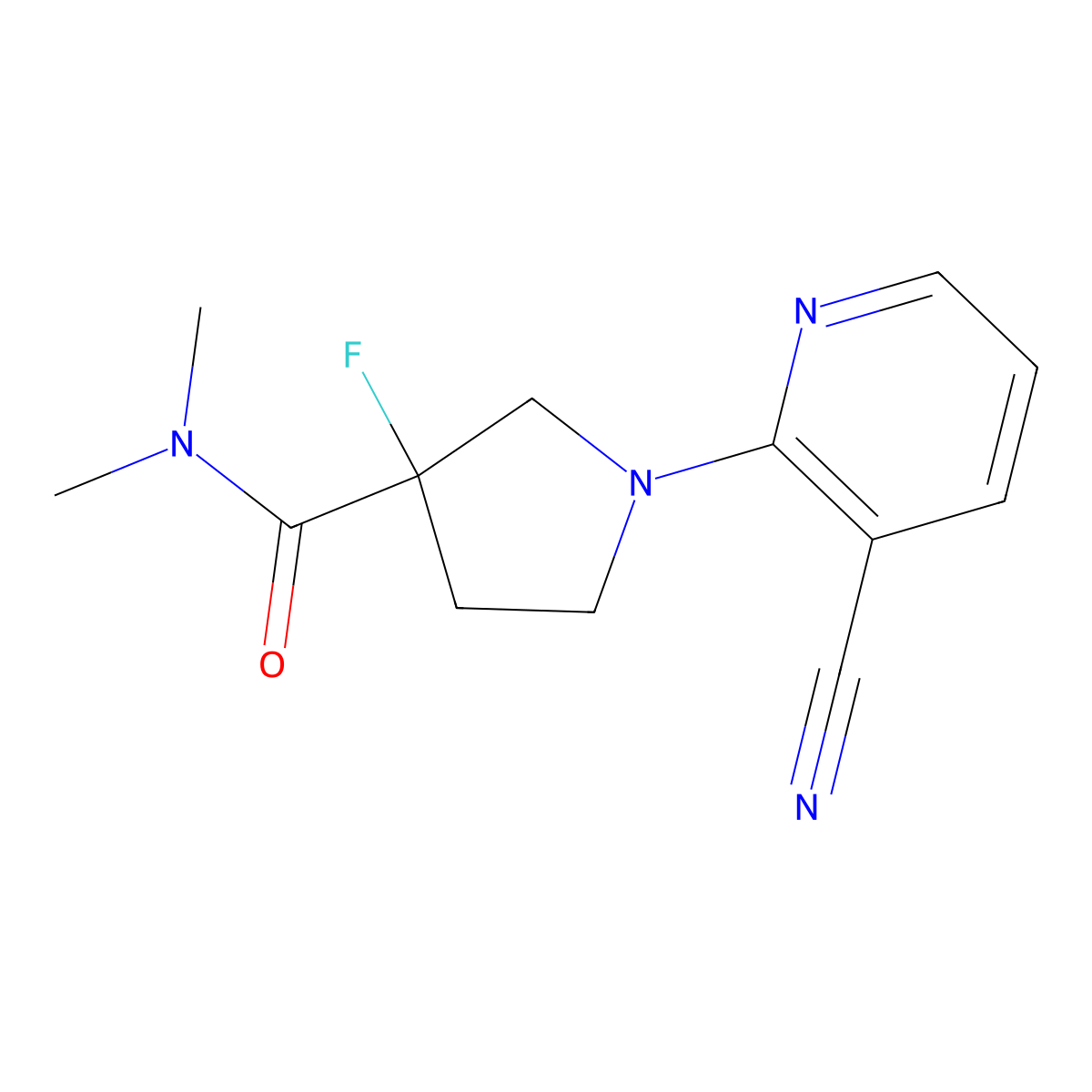1-(3-cyanopyridin-2-yl)-3-fluoro-N,N-dimethylpyrrolidine-3-carboxamide molecular structure, CAS 2201316-09-6