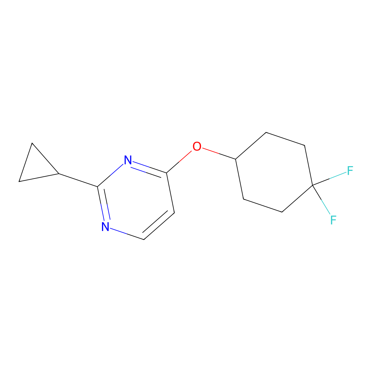 2-Cyclopropyl-4-[(4,4-difluorocyclohexyl)oxy]pyrimidine molecular structure, CAS 2201316-14-3