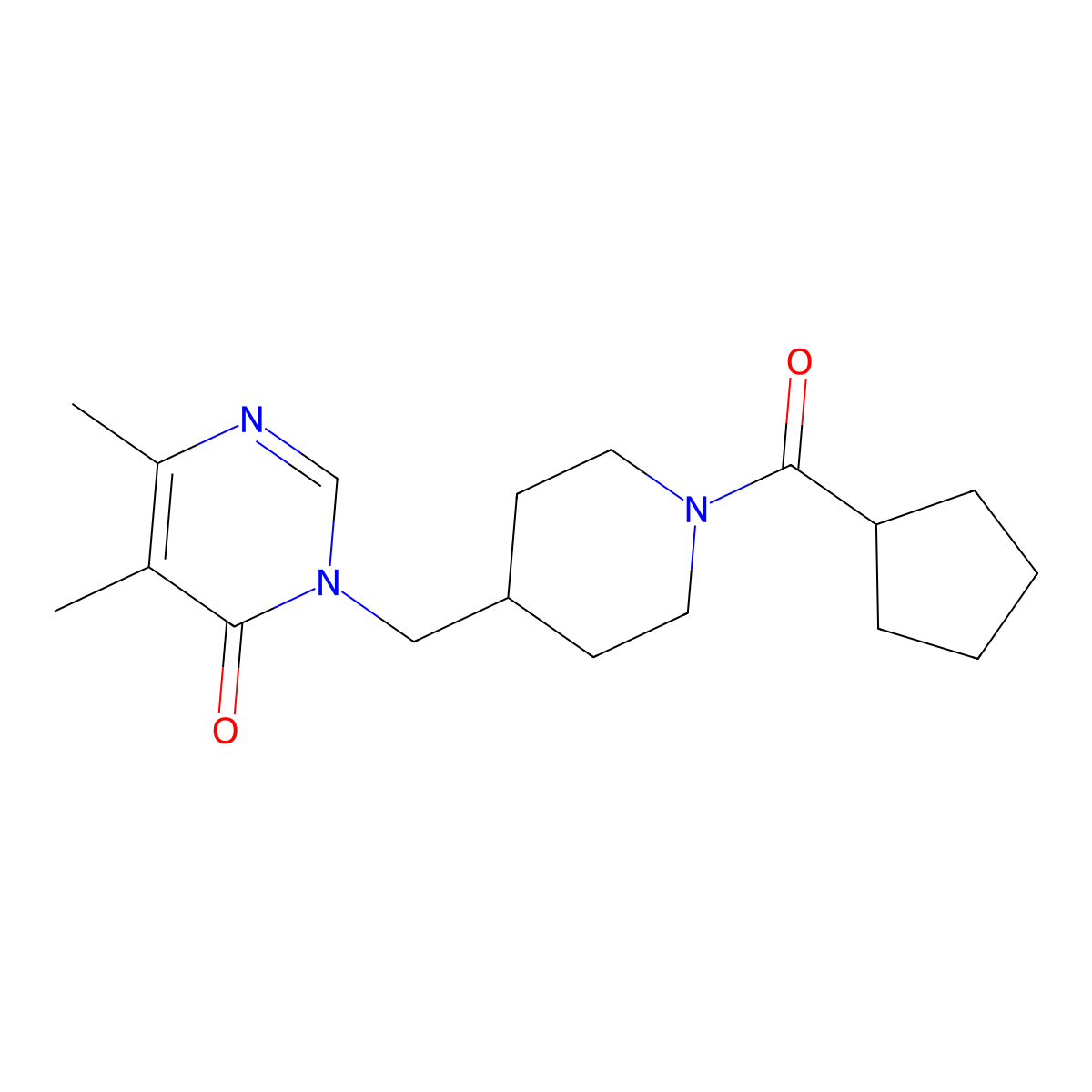 3-[(1-Cyclopentanecarbonylpiperidin-4-yl)methyl]-5,6-dimethyl-3,4-dihydropyrimidin-4-one molecular structure, CAS 2201316-78-9