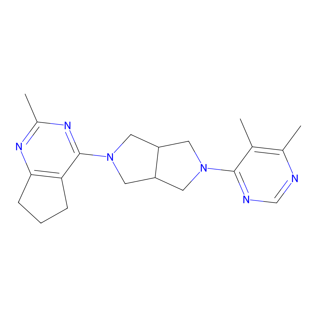 4,5-dimethyl-6-(5-{2-methyl-5H,6H,7H-cyclopenta[d]pyrimidin-4-yl}-octahydropyrrolo[3,4-c]pyrrol-2-yl)pyrimidine molecular structure, CAS 2201318-58-1