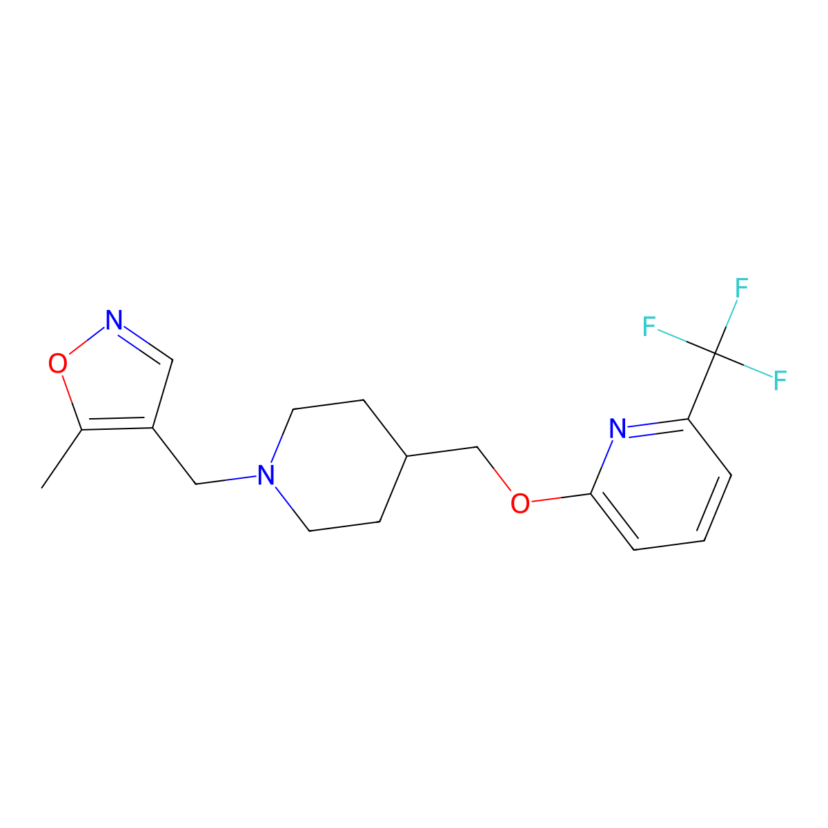 2-({1-[(5-Methyl-1,2-oxazol-4-yl)methyl]piperidin-4-yl}methoxy)-6-(trifluoromethyl)pyridine molecular structure, CAS 2201319-85-7