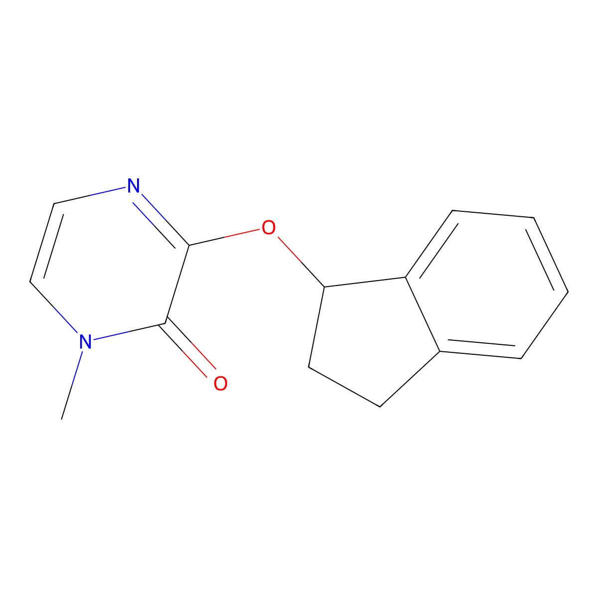 3-(2,3-dihydro-1H-inden-1-yloxy)-1-methyl-1,2-dihydropyrazin-2-one molecular structure, CAS 2201354-43-8