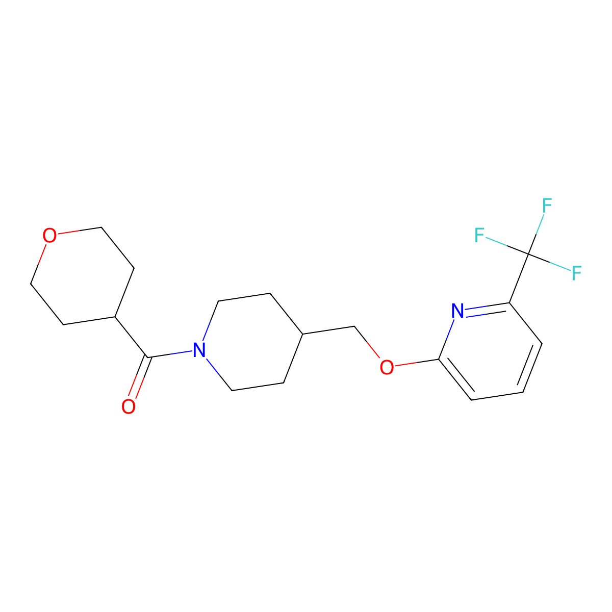 2-{[1-(Oxane-4-carbonyl)piperidin-4-yl]methoxy}-6-(trifluoromethyl)pyridine molecular structure, CAS 2201390-21-6