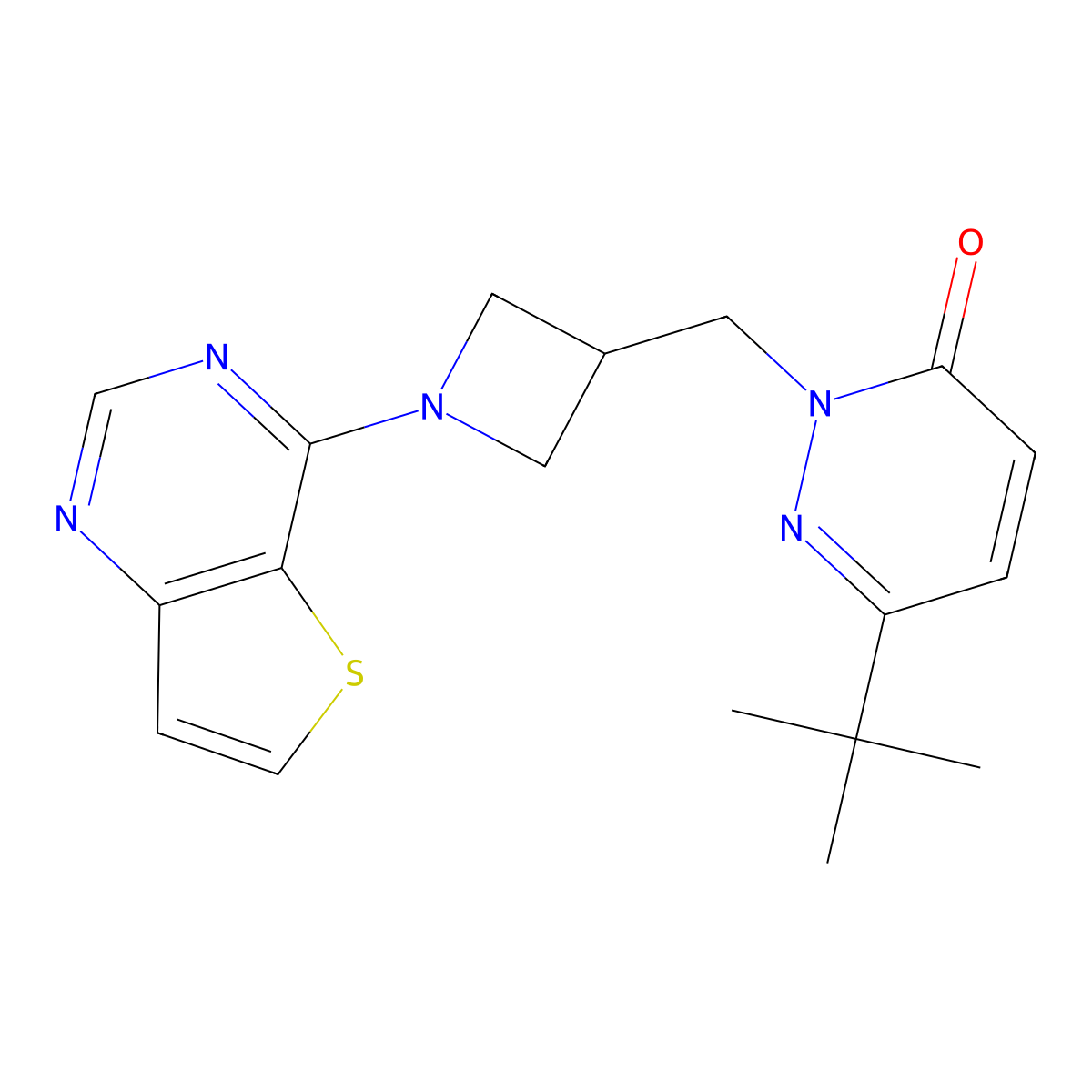 6-Tert-butyl-2-[(1-{thieno[3,2-d]pyrimidin-4-yl}azetidin-3-yl)methyl]-2,3-dihydropyridazin-3-one molecular structure, CAS 2201390-57-8