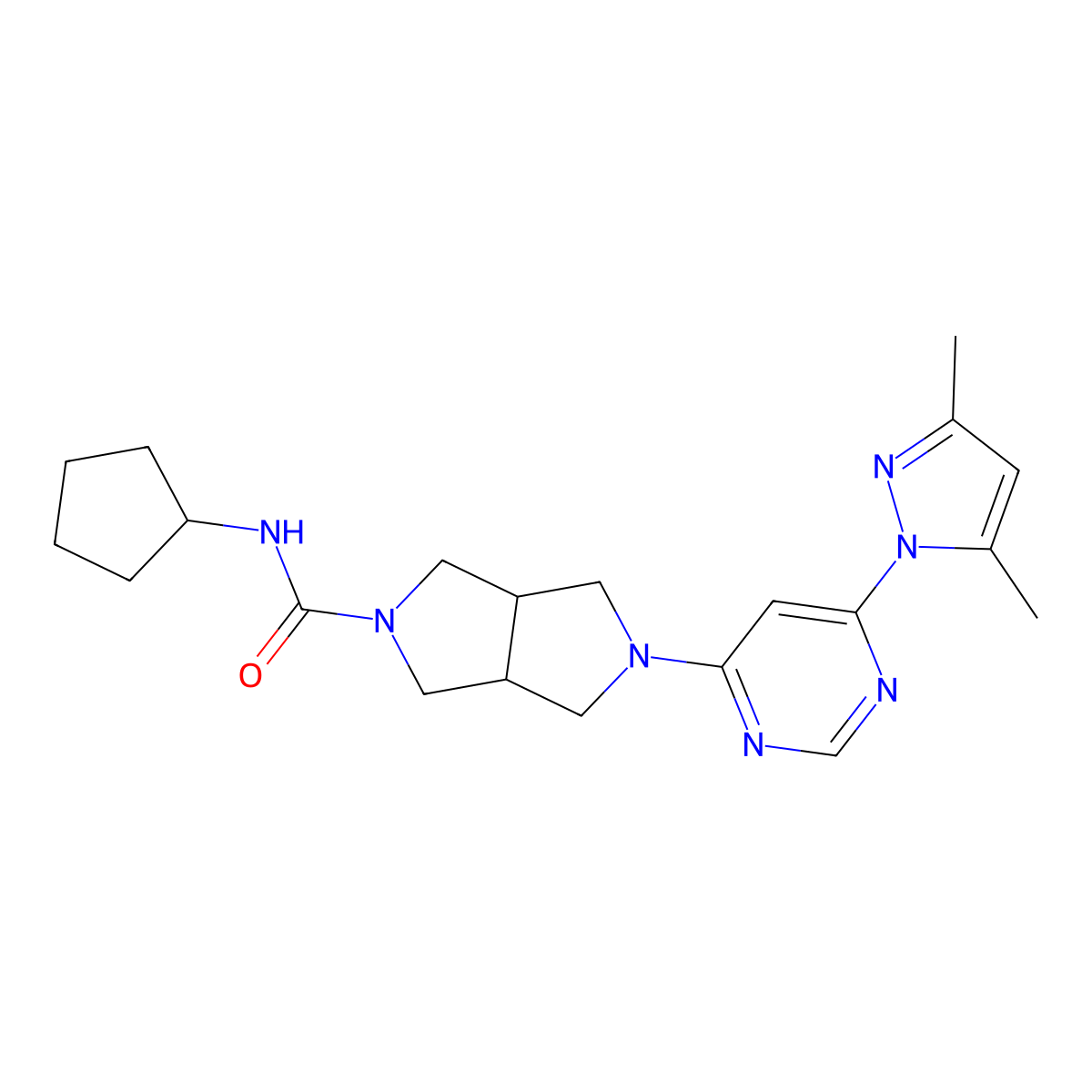 N-cyclopentyl-5-[6-(3,5-dimethyl-1H-pyrazol-1-yl)pyrimidin-4-yl]-octahydropyrrolo[3,4-c]pyrrole-2-carboxamide molecular structure, CAS 2201395-98-2