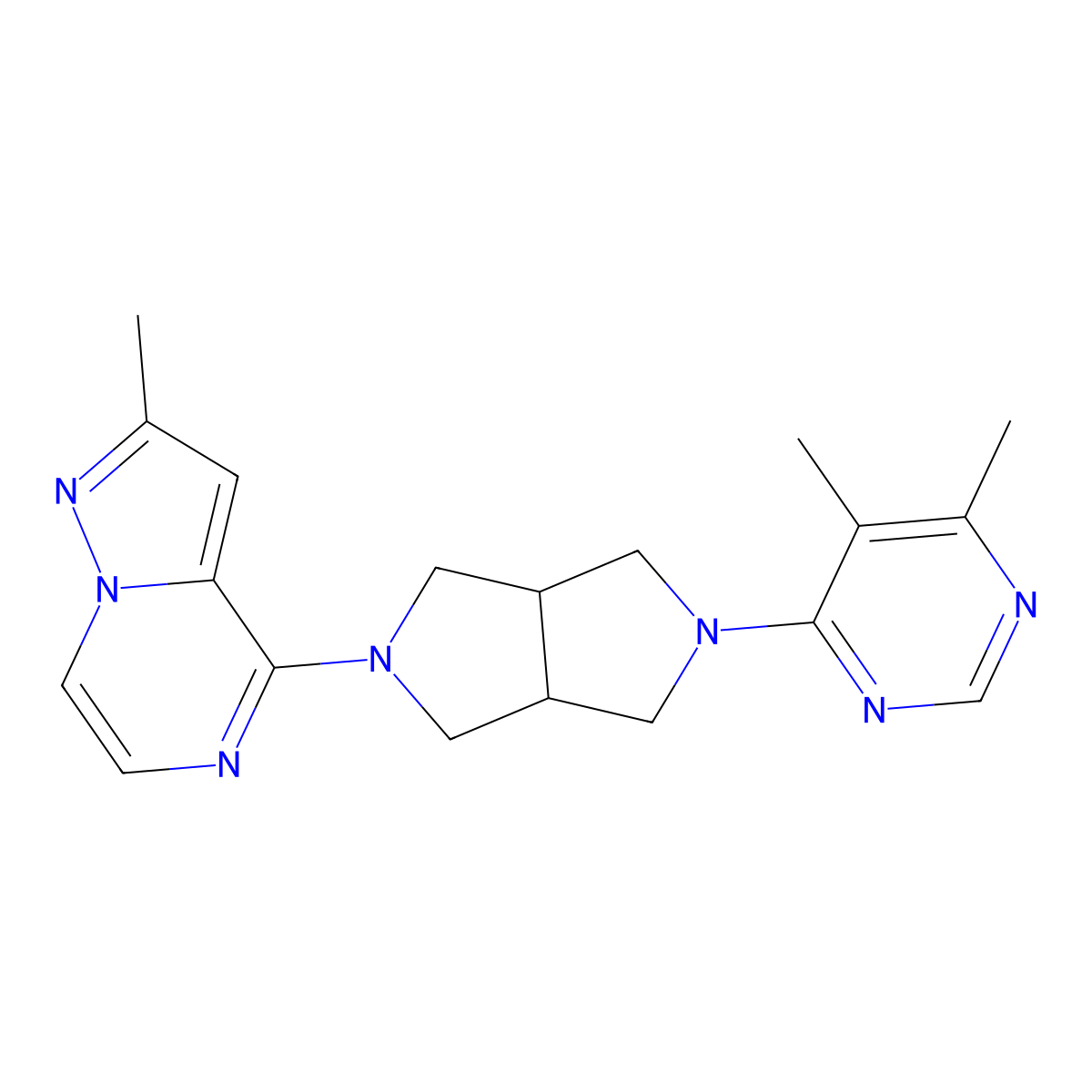 4,5-Dimethyl-6-(5-{2-methylpyrazolo[1,5-a]pyrazin-4-yl}-octahydropyrrolo[3,4-c]pyrrol-2-yl)pyrimidine molecular structure, CAS 2201395-99-3