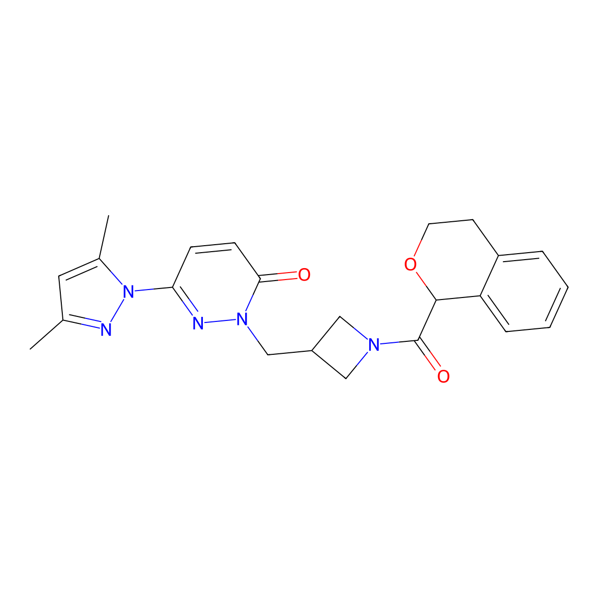 2-{[1-(3,4-dihydro-1H-2-benzopyran-1-carbonyl)azetidin-3-yl]methyl}-6-(3,5-dimethyl-1H-pyrazol-1-yl)-2,3-dihydropyridazin-3-one molecular structure, CAS 2201397-08-0