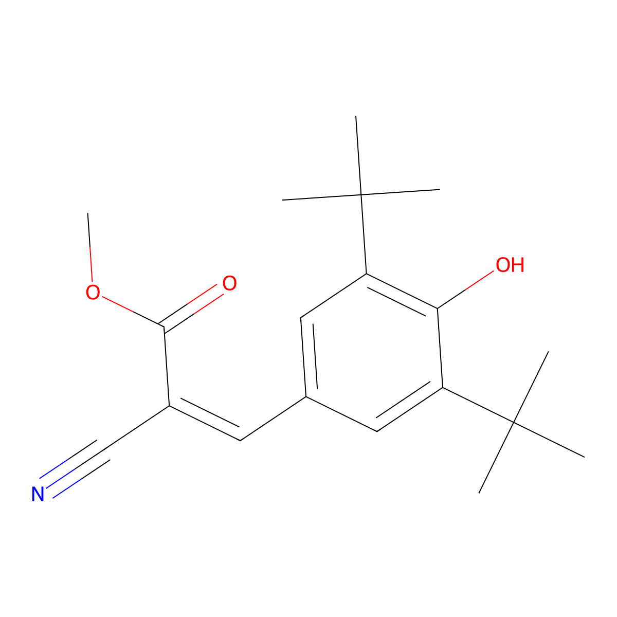 Methyl2-cyano-3-(3,5-di-tert-butyl-4-hydroxyphenyl)prop-2-enoate molecular structure, CAS 22014-00-2