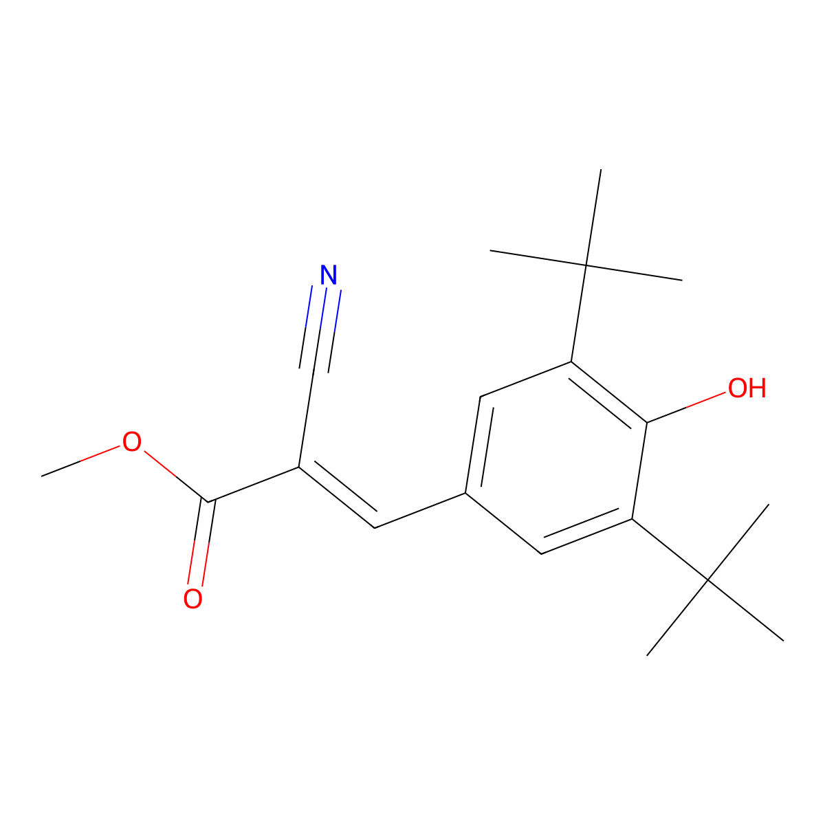 Methyl2-cyano-3-(3,5-di-tert-butyl-4-hydroxyphenyl)prop-2-enoate molecular structure, CAS 22014-00-2
