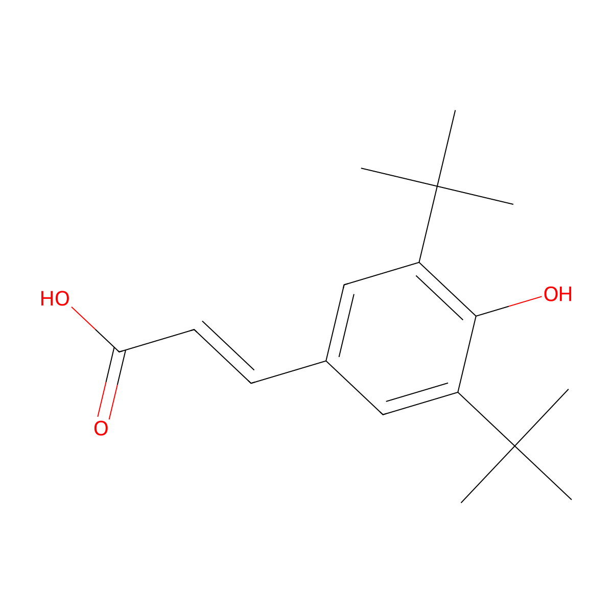 3,5-Di-tert-butyl-4-hydroxycinnamic acid, (E)- molecular structure, CAS 22014-01-3