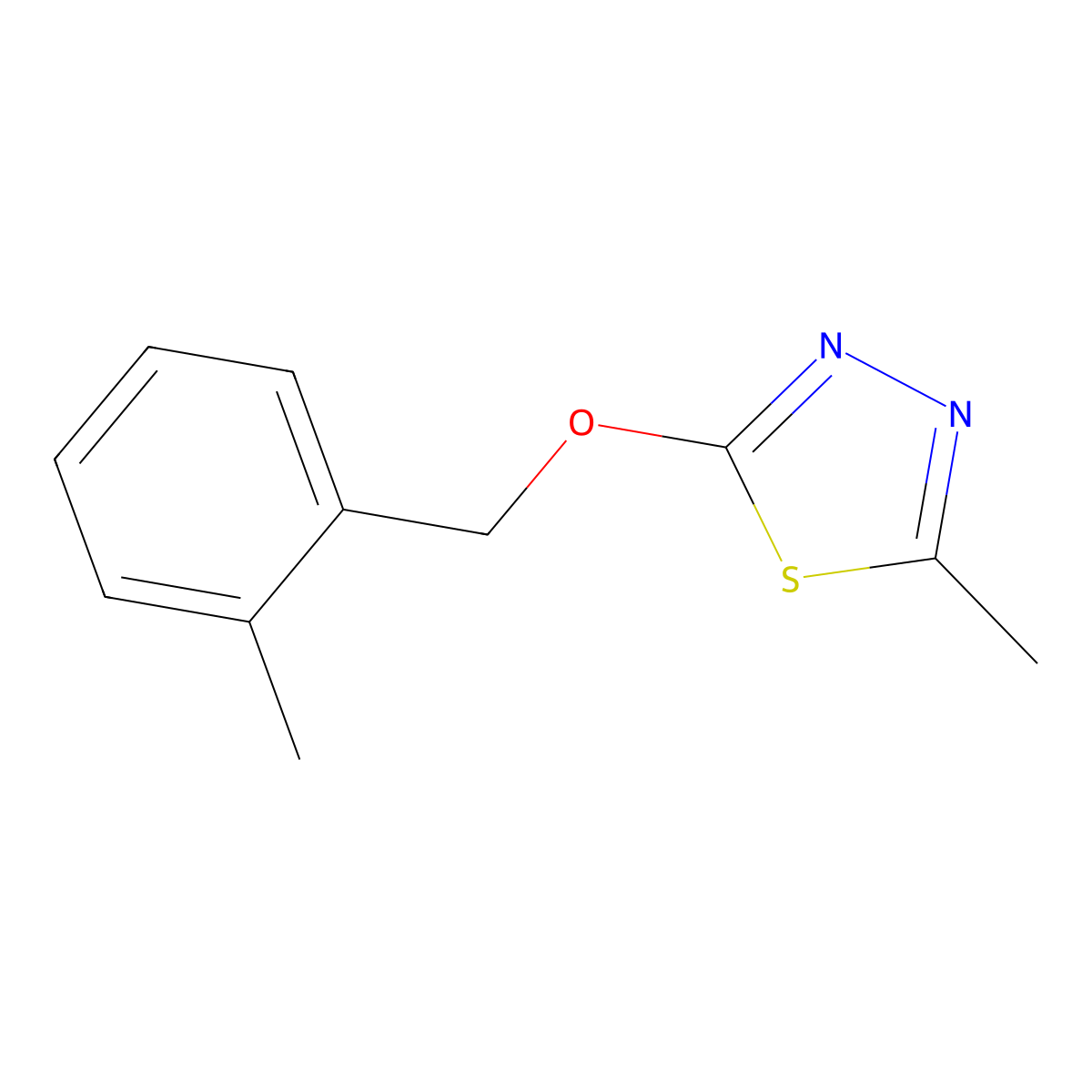 2-Methyl-5-[(2-methylphenyl)methoxy]-1,3,4-thiadiazole molecular structure, CAS 2201402-27-7