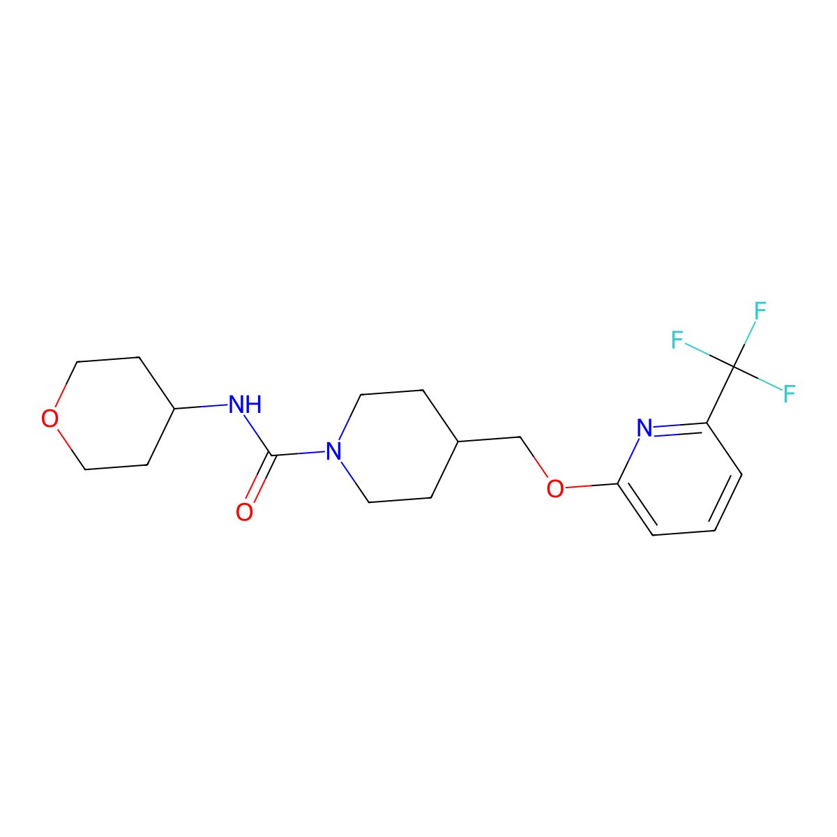 N-(oxan-4-yl)-4-({[6-(trifluoromethyl)pyridin-2-yl]oxy}methyl)piperidine-1-carboxamide molecular structure, CAS 2201404-15-9