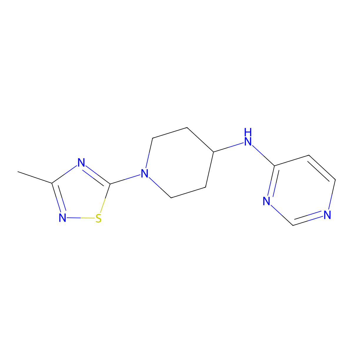 N-[1-(3-methyl-1,2,4-thiadiazol-5-yl)piperidin-4-yl]pyrimidin-4-amine molecular structure, CAS 2201425-99-0