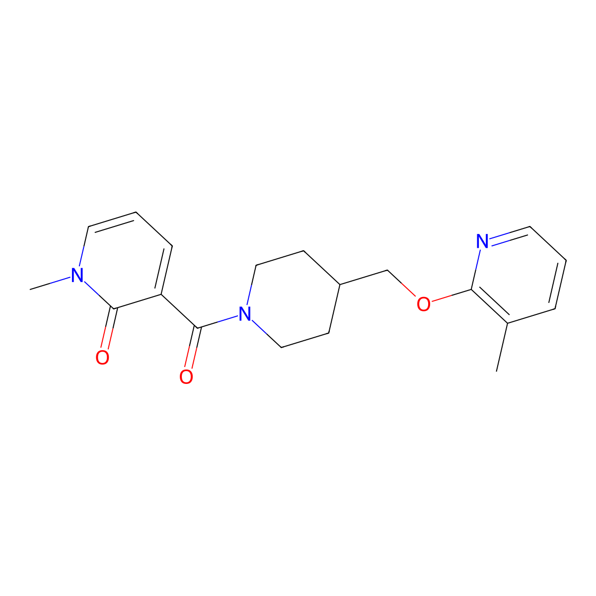 1-Methyl-3-(4-{[(3-methylpyridin-2-yl)oxy]methyl}piperidine-1-carbonyl)-1,2-dihydropyridin-2-one molecular structure, CAS 2201427-52-1