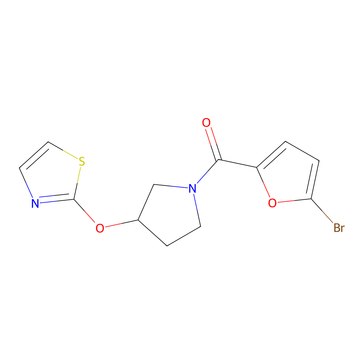 (5-Bromofuran-2-yl)(3-(thiazol-2-yloxy)pyrrolidin-1-yl)methanone molecular structure, CAS 2201429-58-3