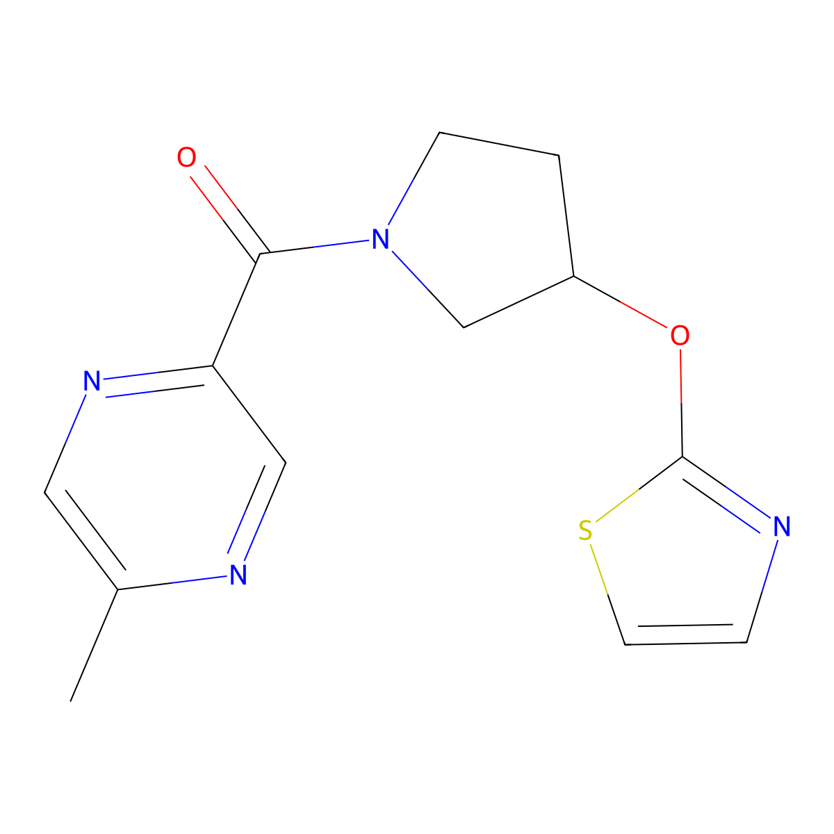 (5-Methylpyrazin-2-yl)(3-(thiazol-2-yloxy)pyrrolidin-1-yl)methanone molecular structure, CAS 2201430-13-7