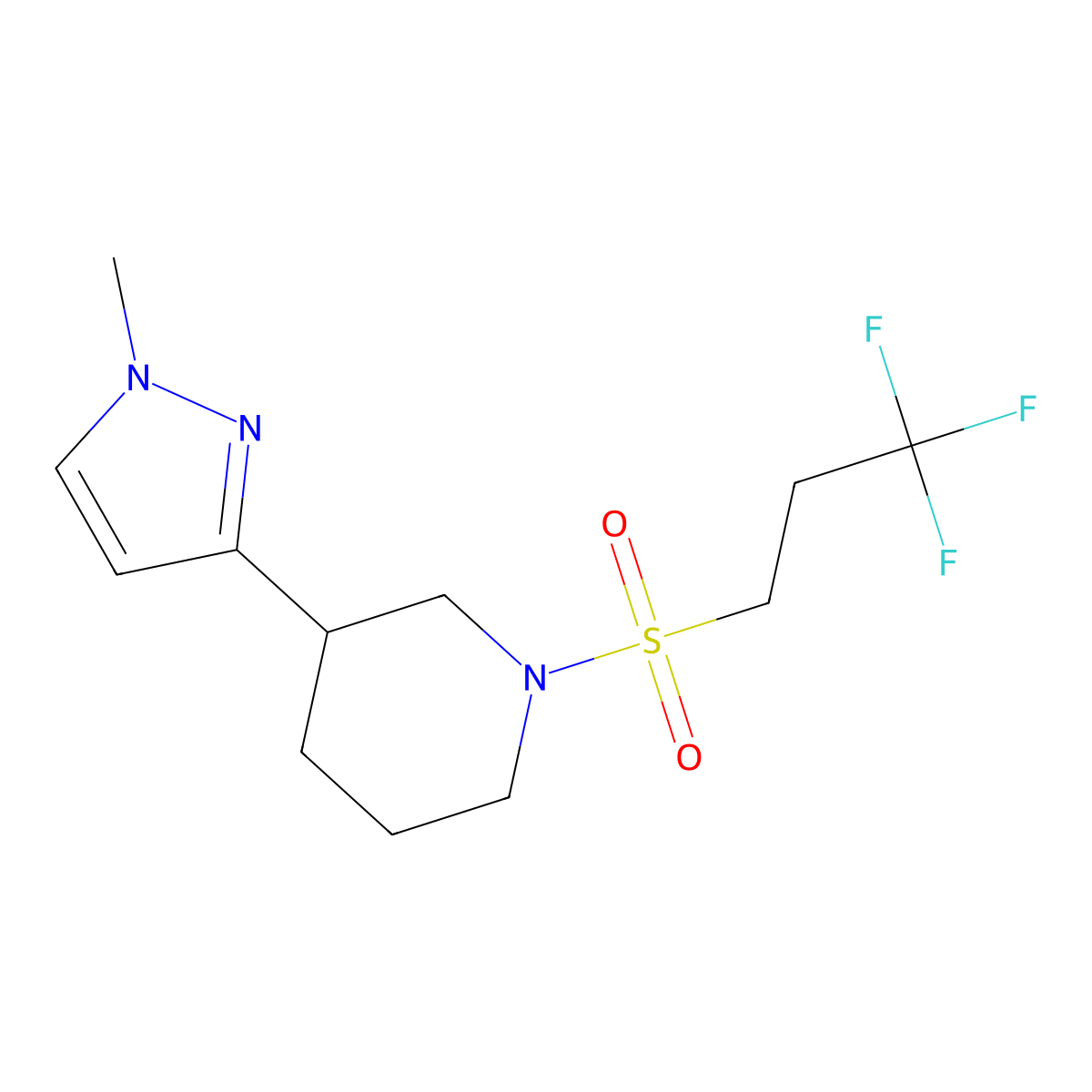 3-(1-methyl-1H-pyrazol-3-yl)-1-(3,3,3-trifluoropropanesulfonyl)piperidine molecular structure, CAS 2201434-50-4
