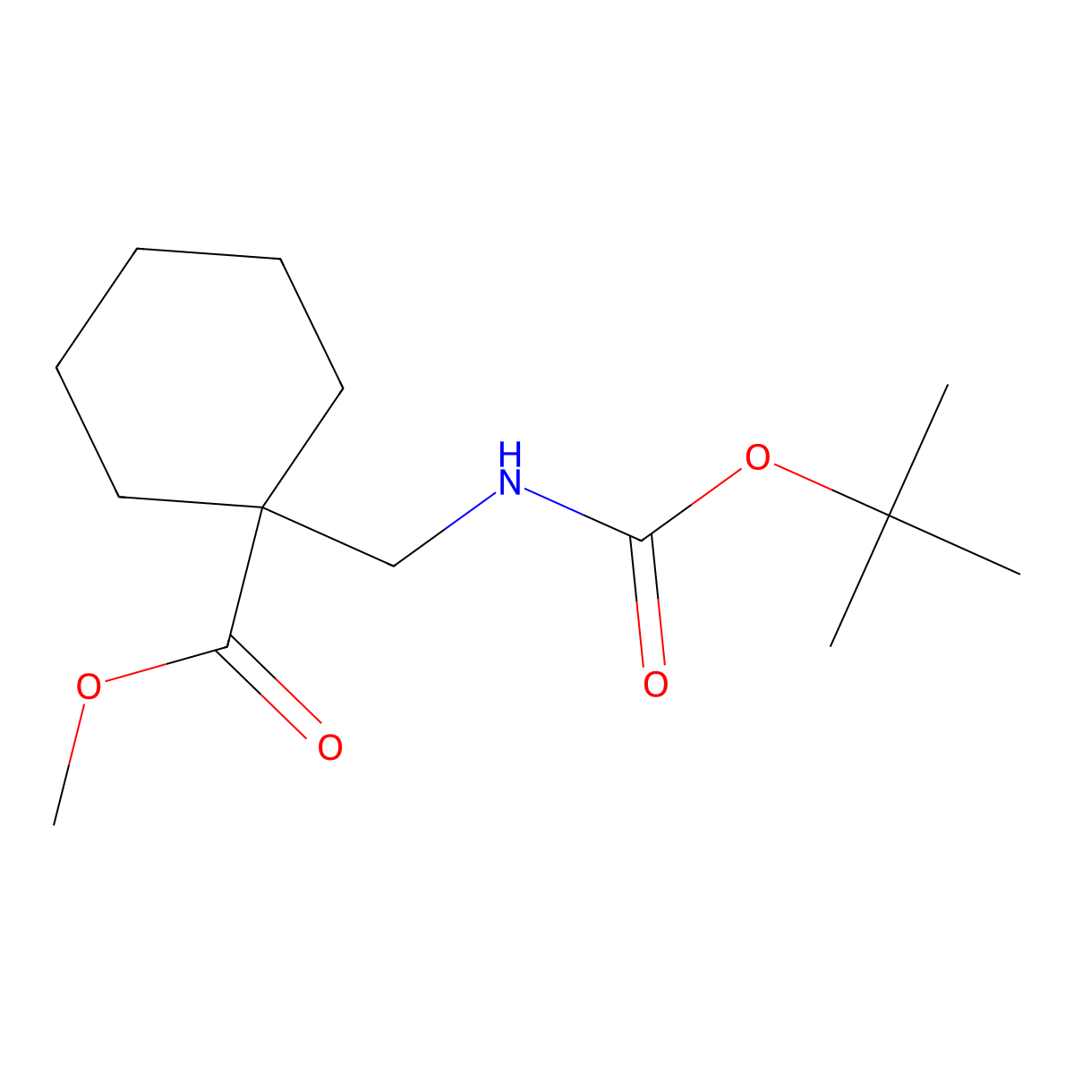 Methyl 1-[[[(1,1-dimethylethoxy)carbonyl]amino]methyl]cyclohexanecarboxylate molecular structure, CAS 220145-20-0