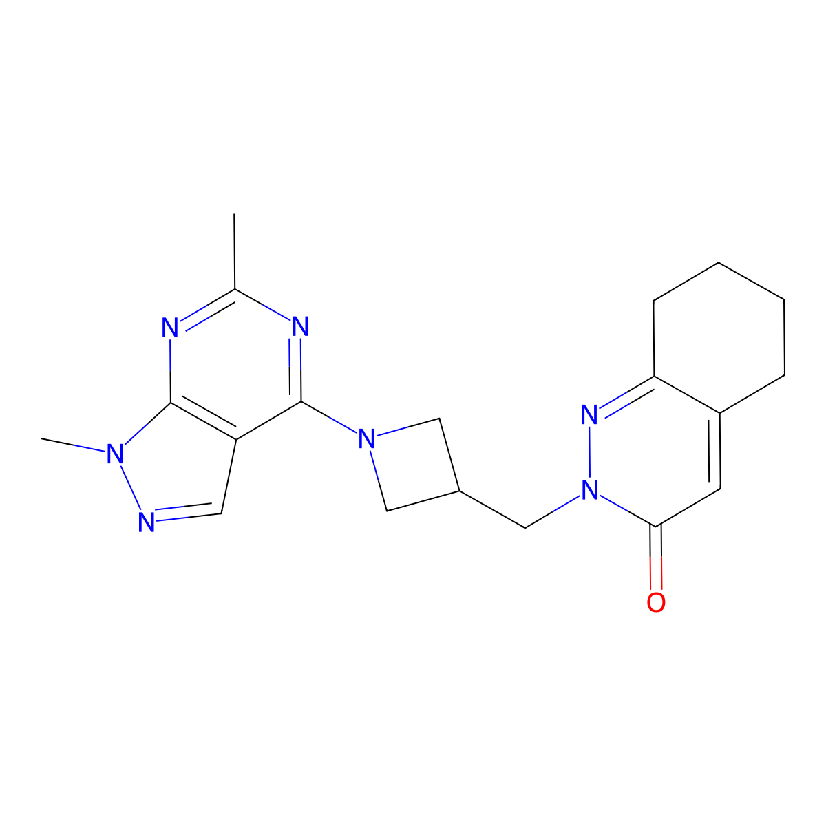 2-[(1-{1,6-dimethyl-1H-pyrazolo[3,4-d]pyrimidin-4-yl}azetidin-3-yl)methyl]-2,3,5,6,7,8-hexahydrocinnolin-3-one molecular structure, CAS 2201468-68-8