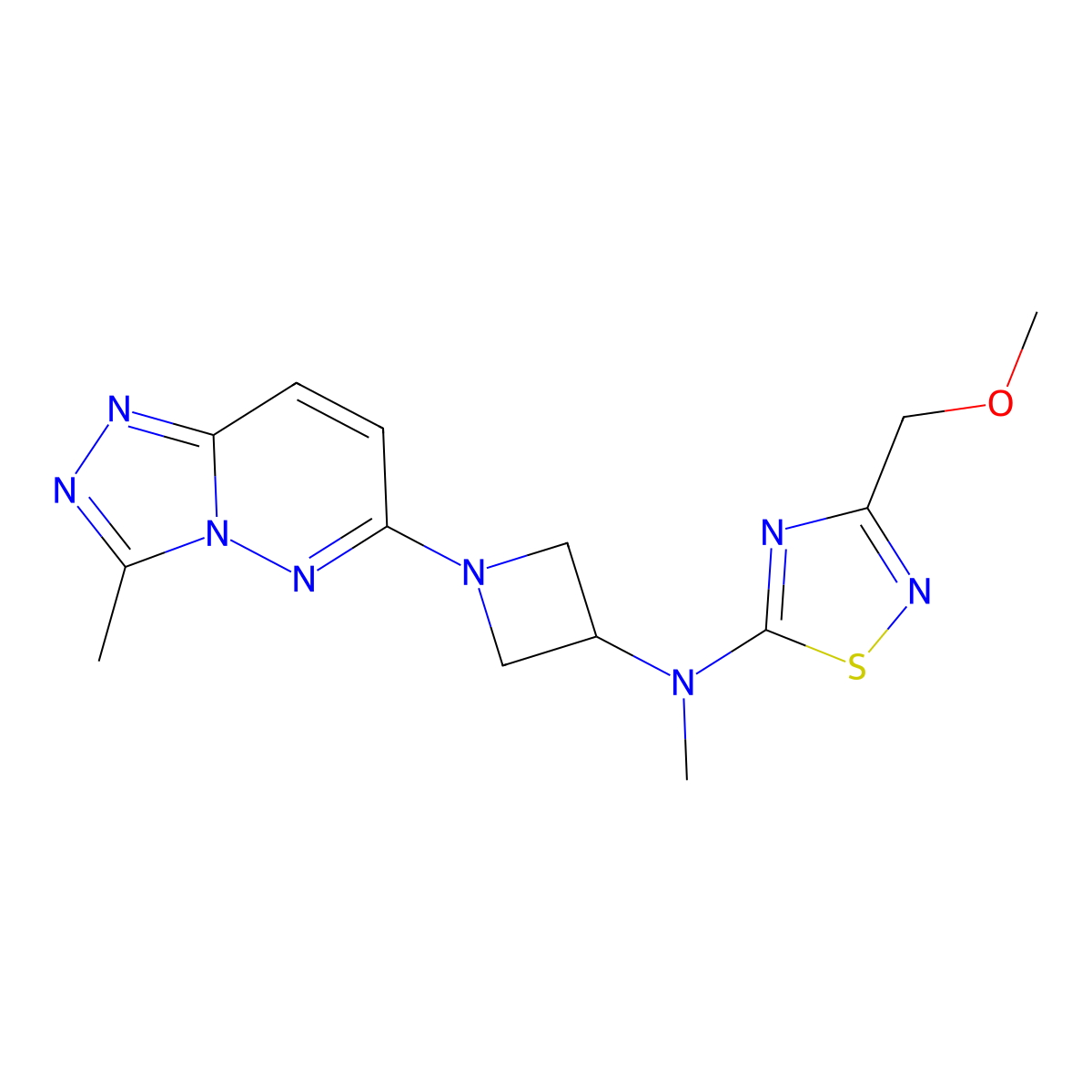 3-(methoxymethyl)-N-methyl-N-(1-{3-methyl-[1,2,4]triazolo[4,3-b]pyridazin-6-yl}azetidin-3-yl)-1,2,4-thiadiazol-5-amine molecular structure, CAS 2201470-62-2