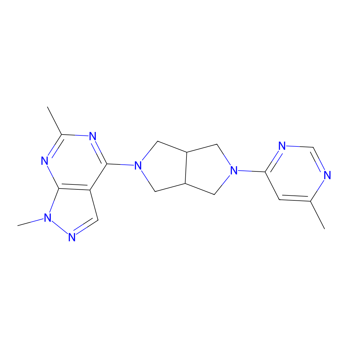 4-(5-{1,6-dimethyl-1H-pyrazolo[3,4-d]pyrimidin-4-yl}-octahydropyrrolo[3,4-c]pyrrol-2-yl)-6-methylpyrimidine molecular structure, CAS 2201471-82-9