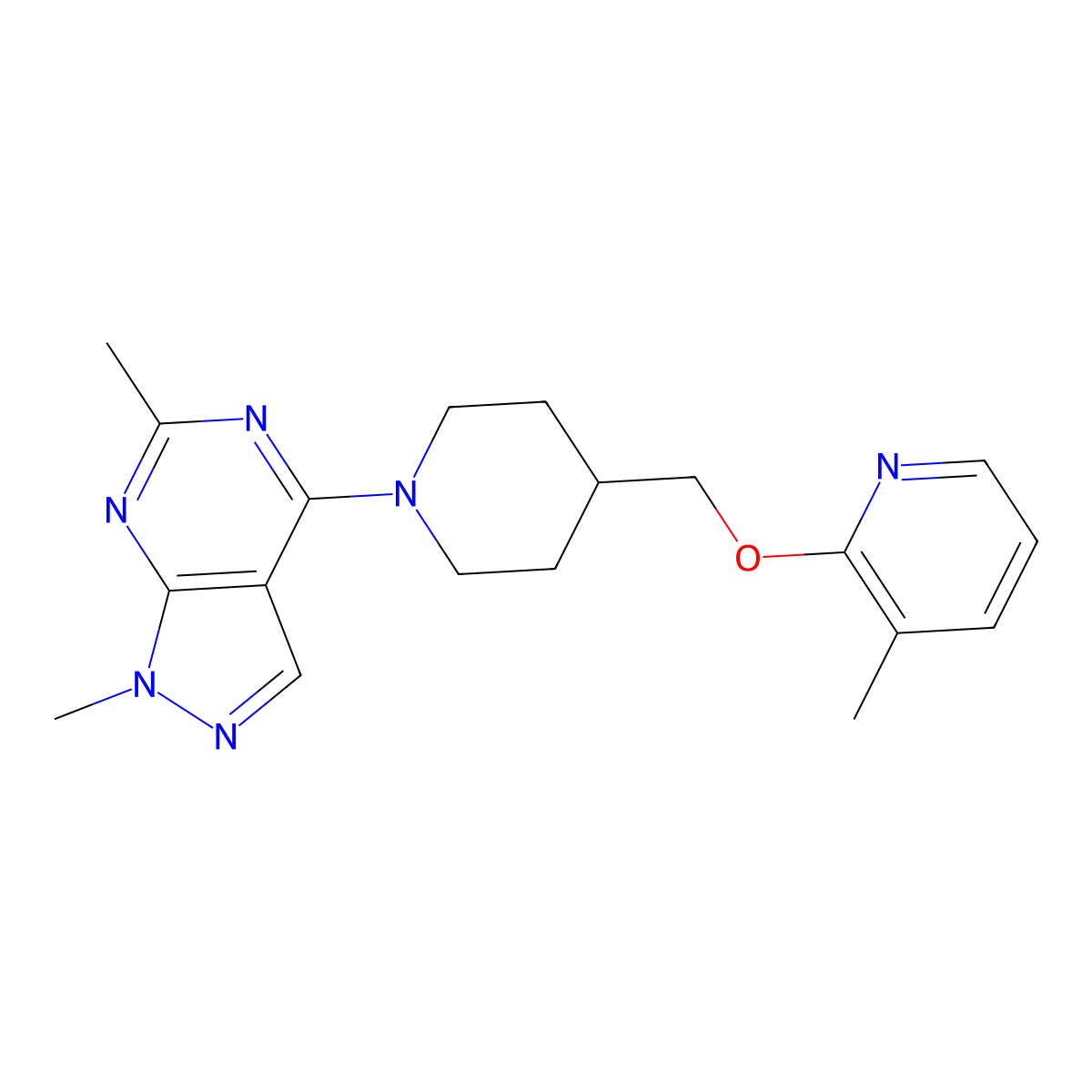 2-[(1-{1,6-dimethyl-1H-pyrazolo[3,4-d]pyrimidin-4-yl}piperidin-4-yl)methoxy]-3-methylpyridine molecular structure, CAS 2201471-94-3